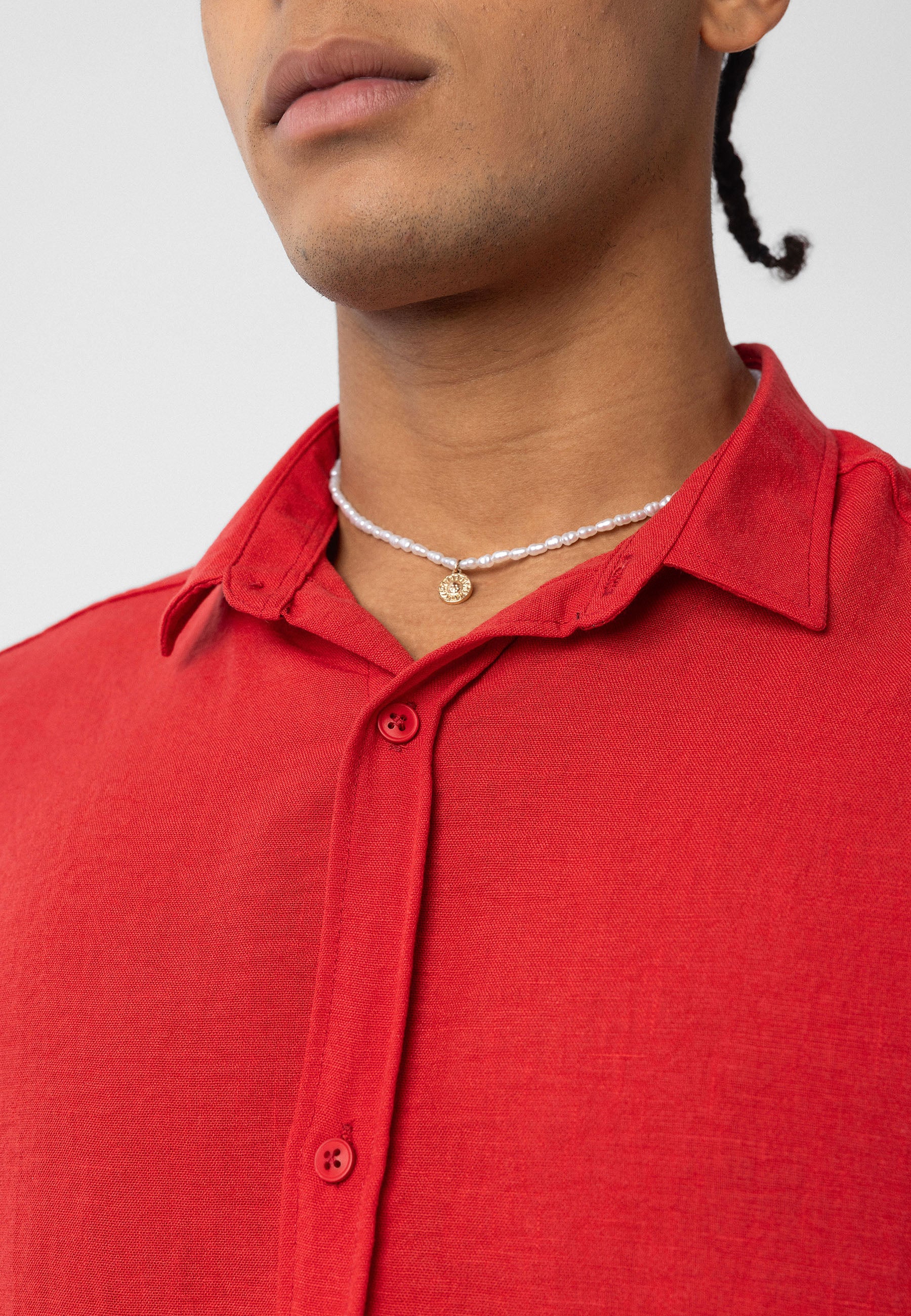 Vivid Red Relaxed Button-Up Shirt – Loose Fit Essential