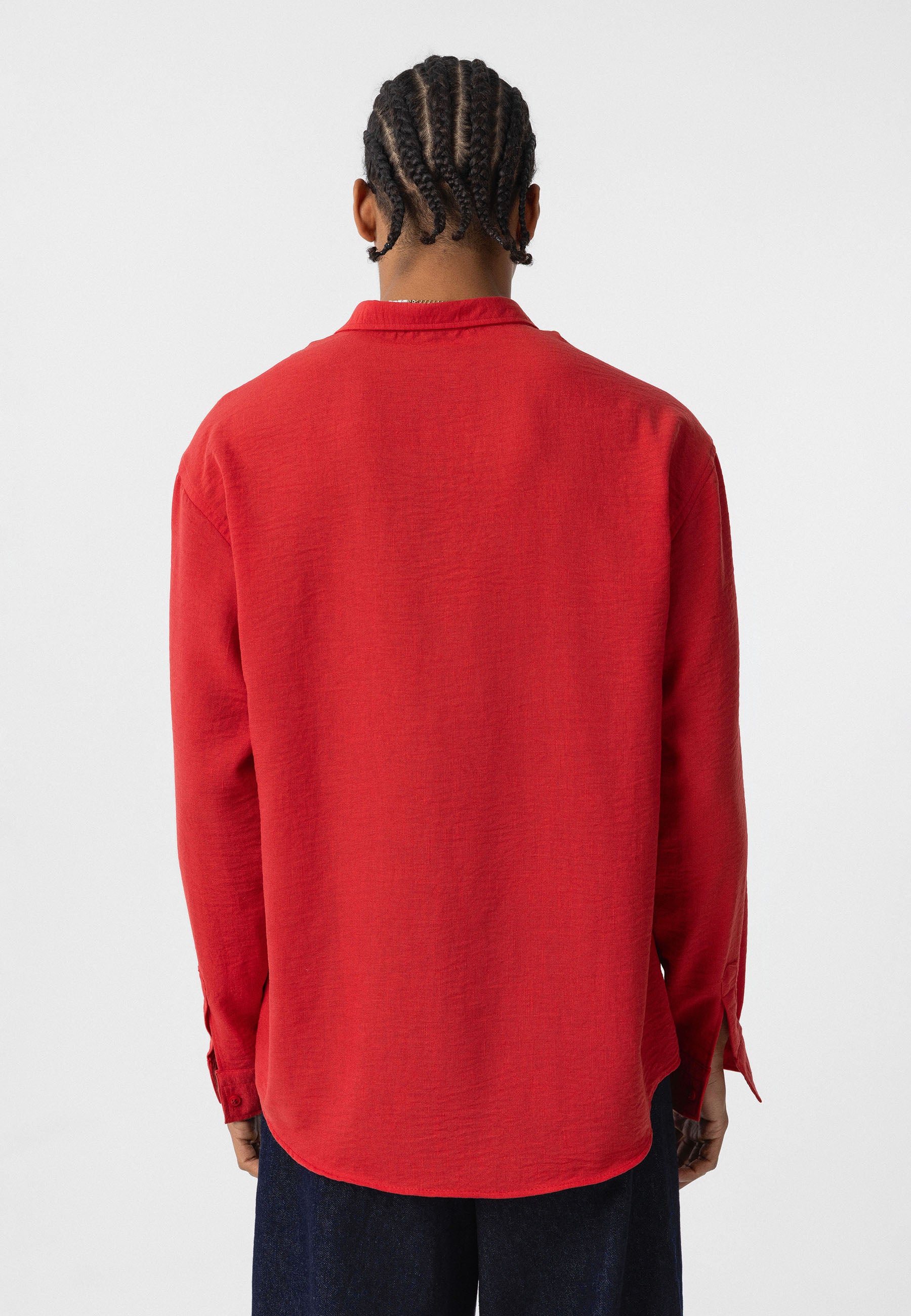 Vivid Red Relaxed Button-Up Shirt – Loose Fit Essential