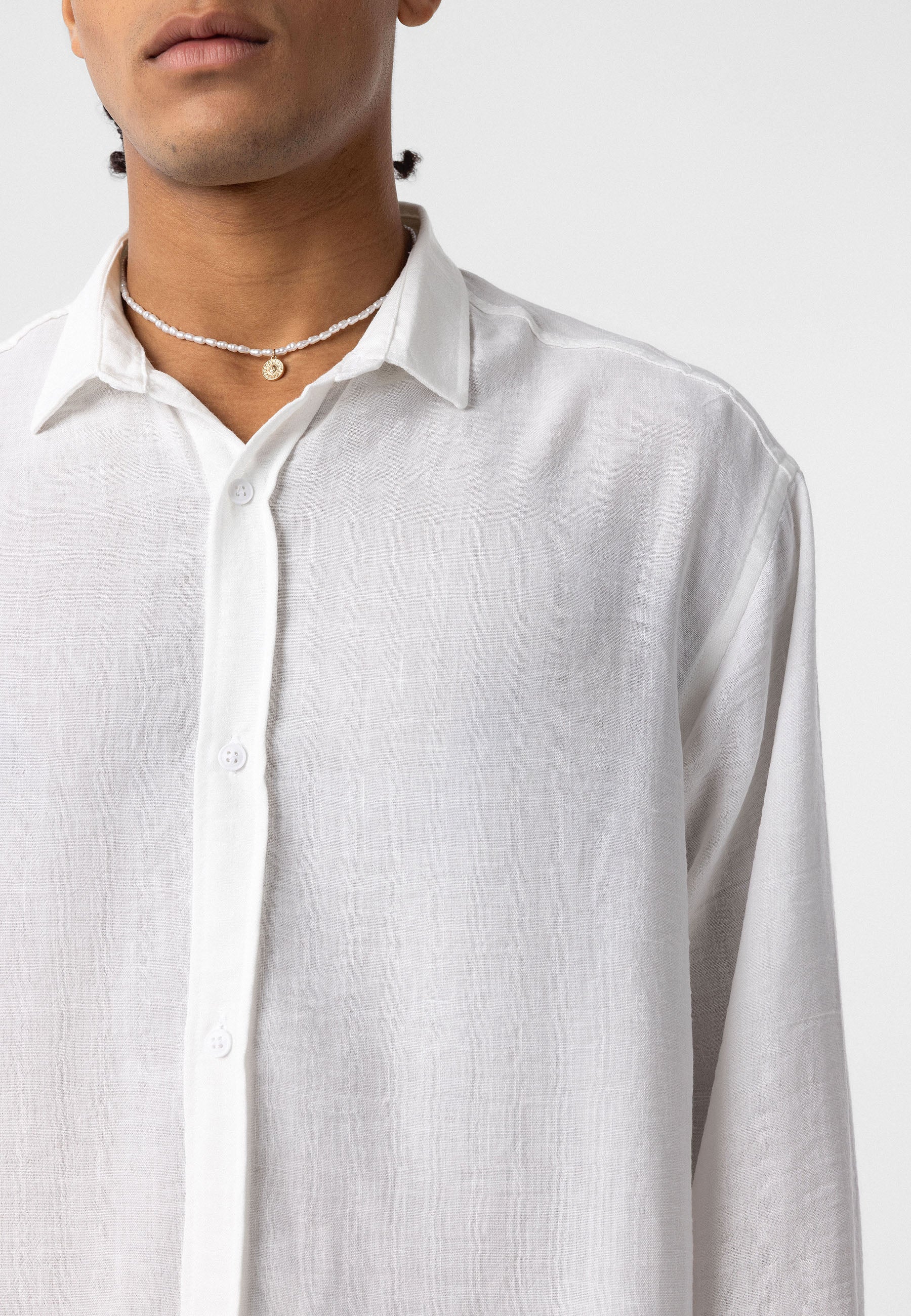 Dandalo Classic Linen Blend Button-Up Shirt – Ice White