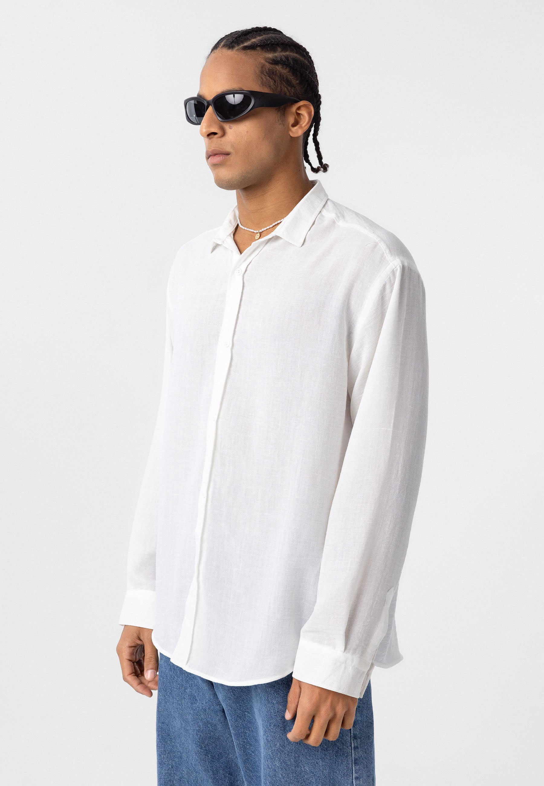 Dandalo Classic Linen Blend Button-Up Shirt – Ice White