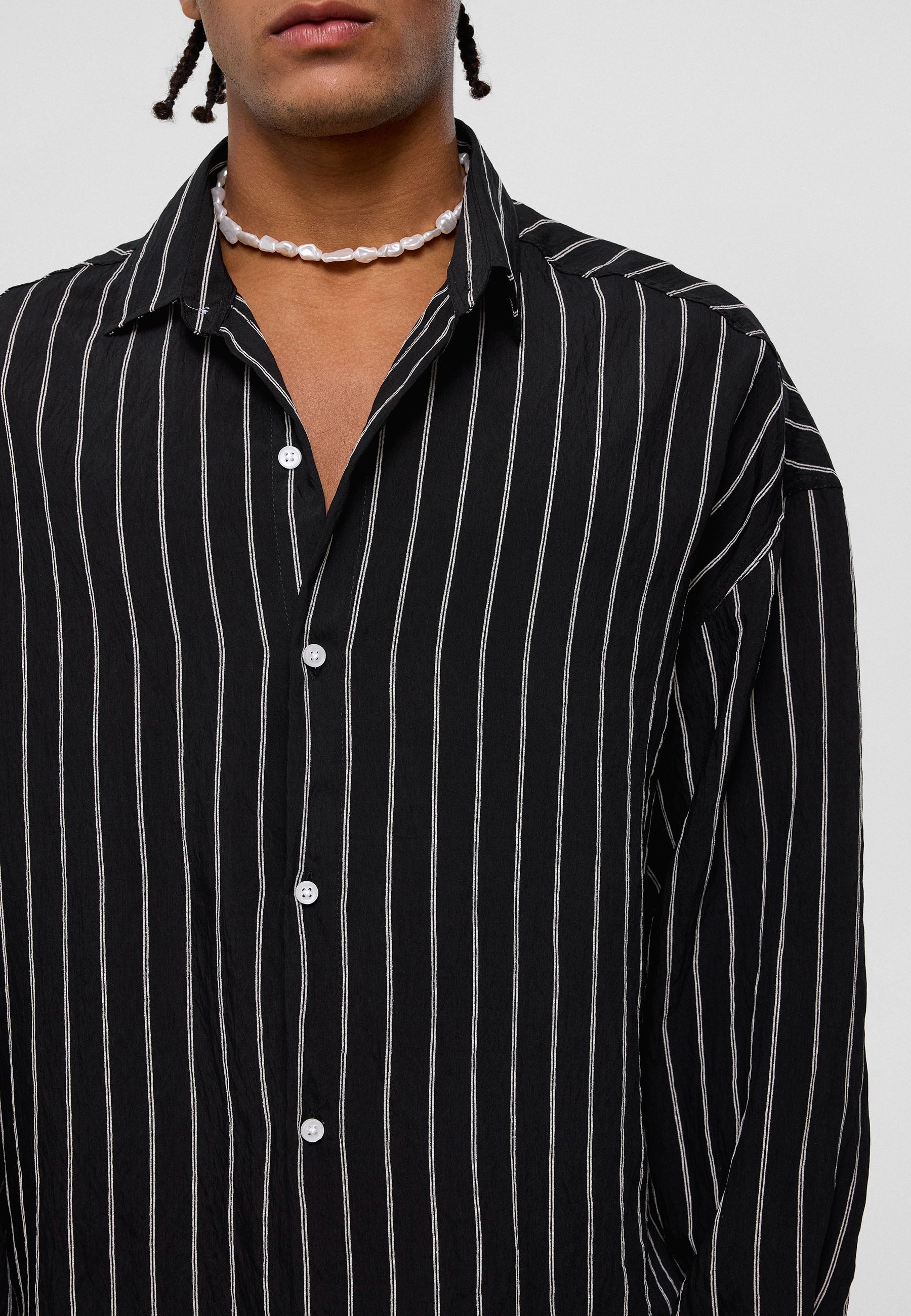 Matte Deep Black Oversized Woven Long‑Sleeve Shirt – Effortless Urban Comfort
