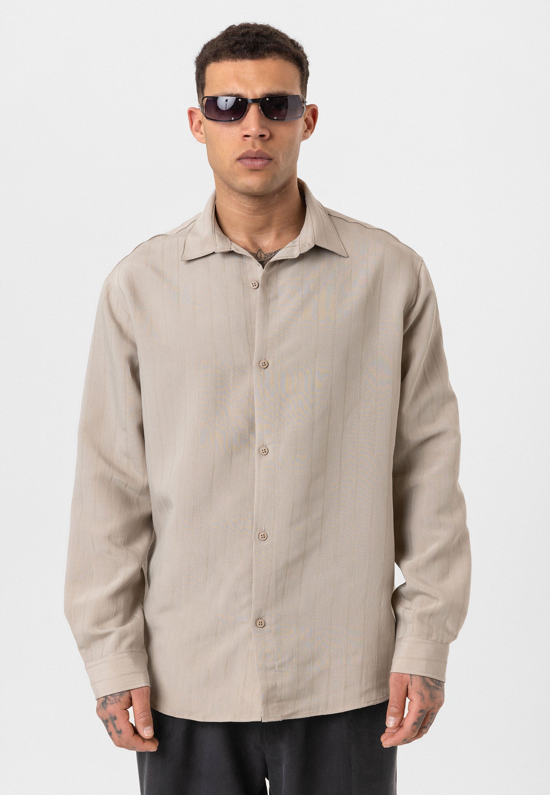 Stone Beige Button-Up Shirt – Relaxed Minimalist Fit