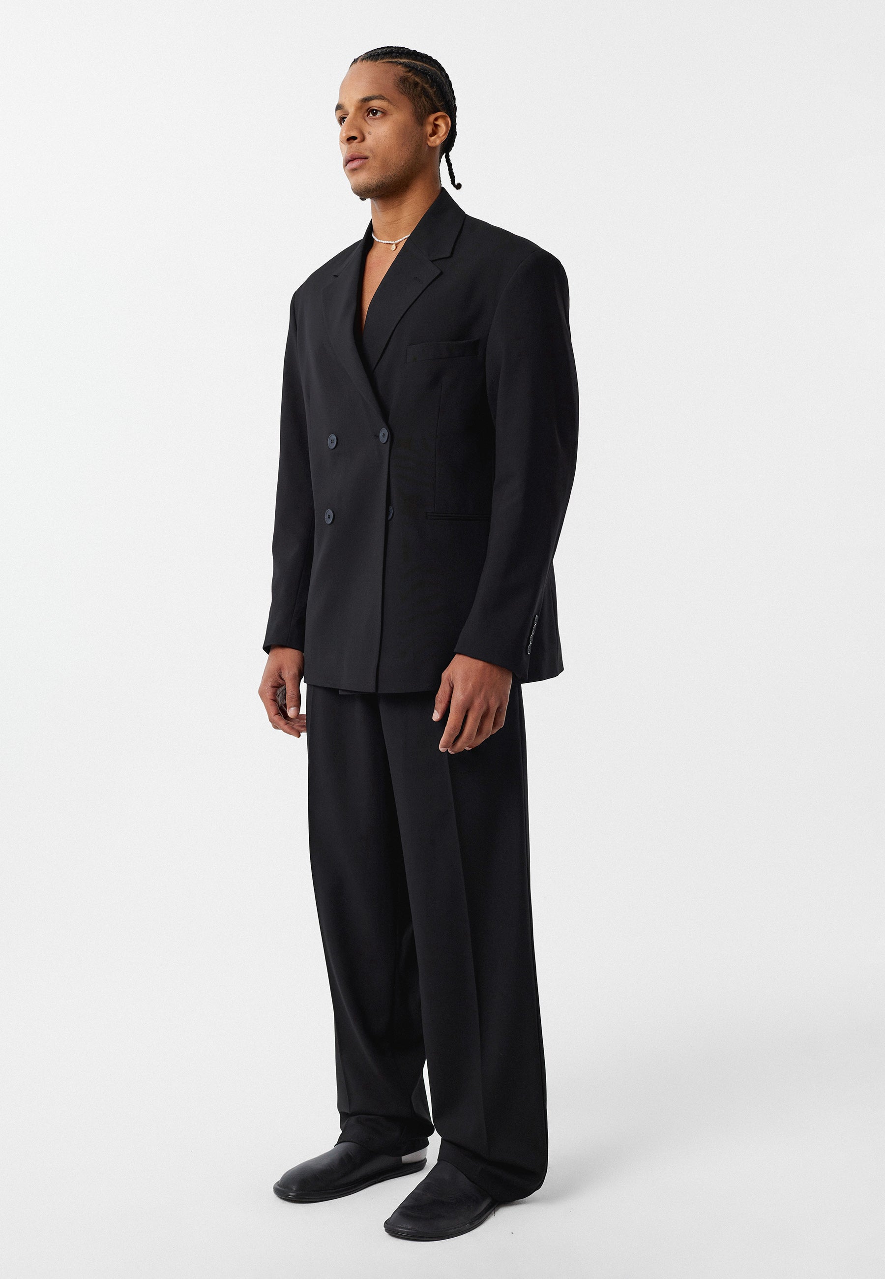 Oversized Double Breasted Blazer in Black Relaxed Fit Modern Tailoring