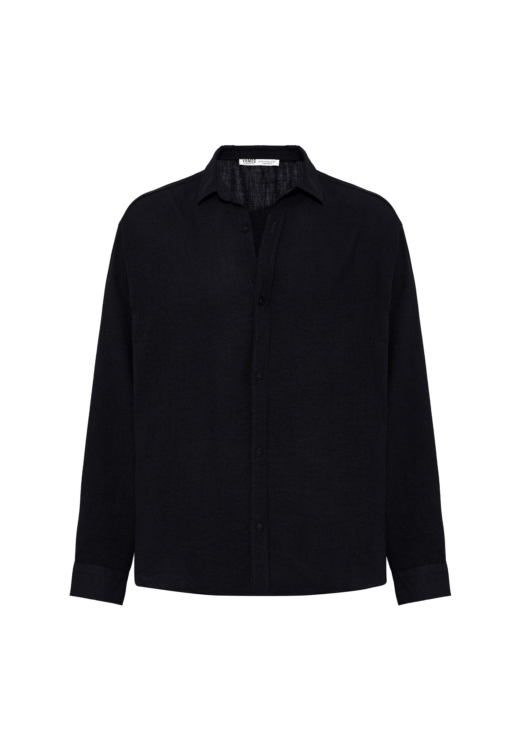 Pure Black Comfort Fit Button‑Up Shirt – Relaxed Everyday Essential