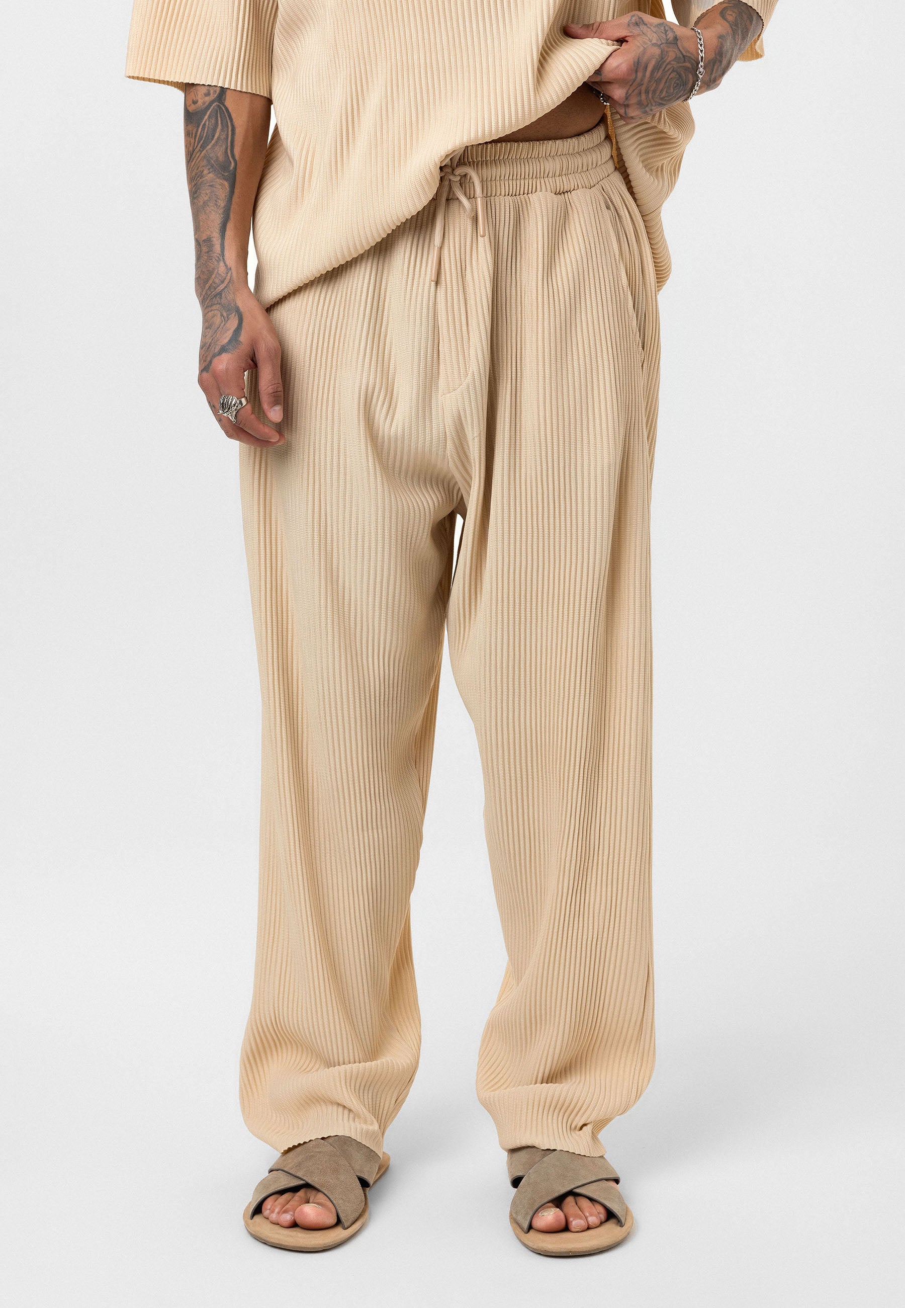 Beige Ribbed Oversized T-Shirt Trendy Casual Look