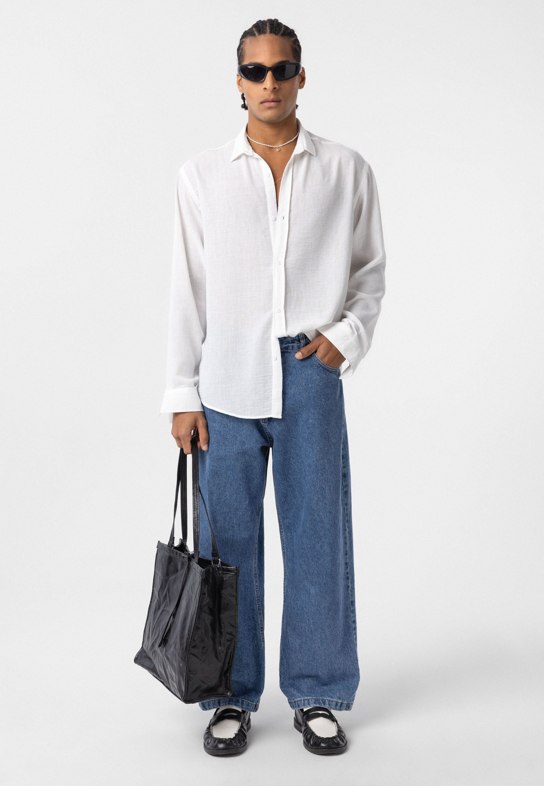 Dandalo Classic Linen Blend Button-Up Shirt – Ice White