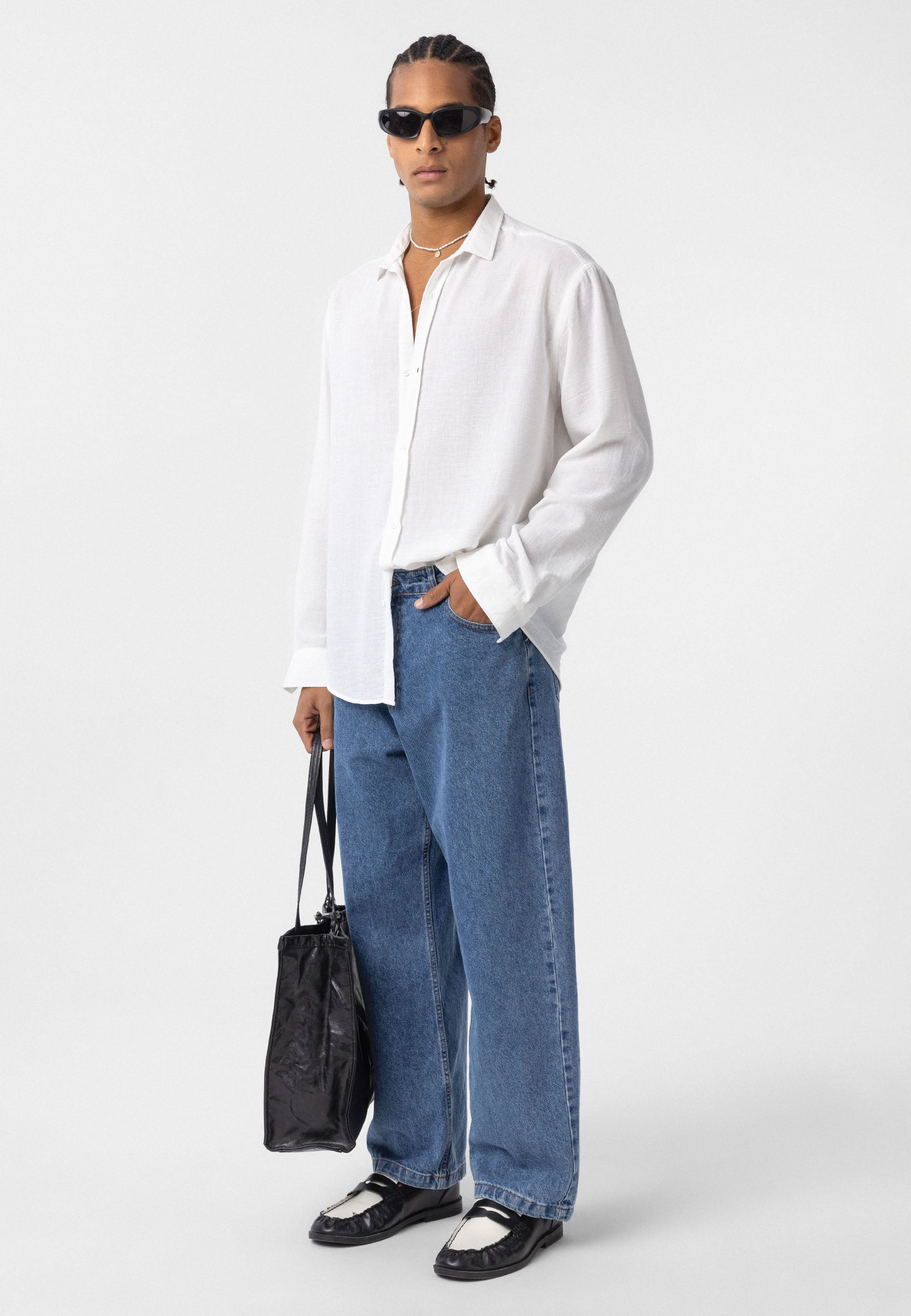 Dandalo Classic Linen Blend Button-Up Shirt – Ice White