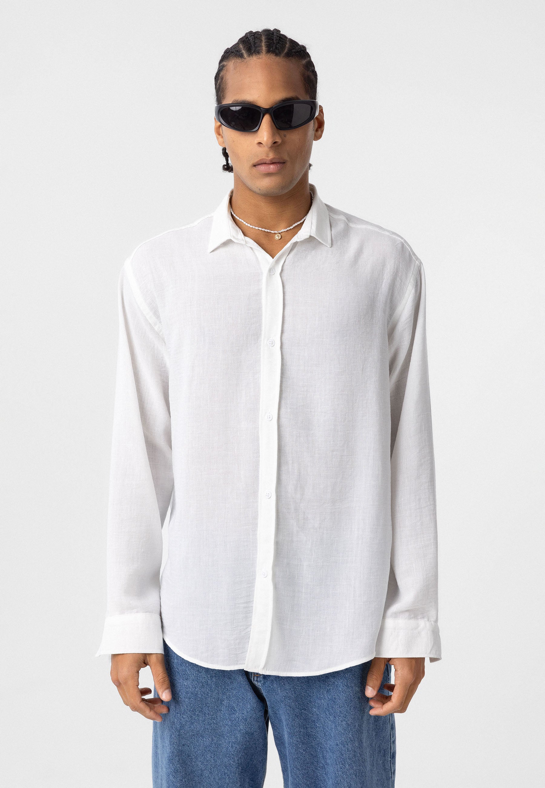 Dandalo Classic Linen Blend Button-Up Shirt – Ice White