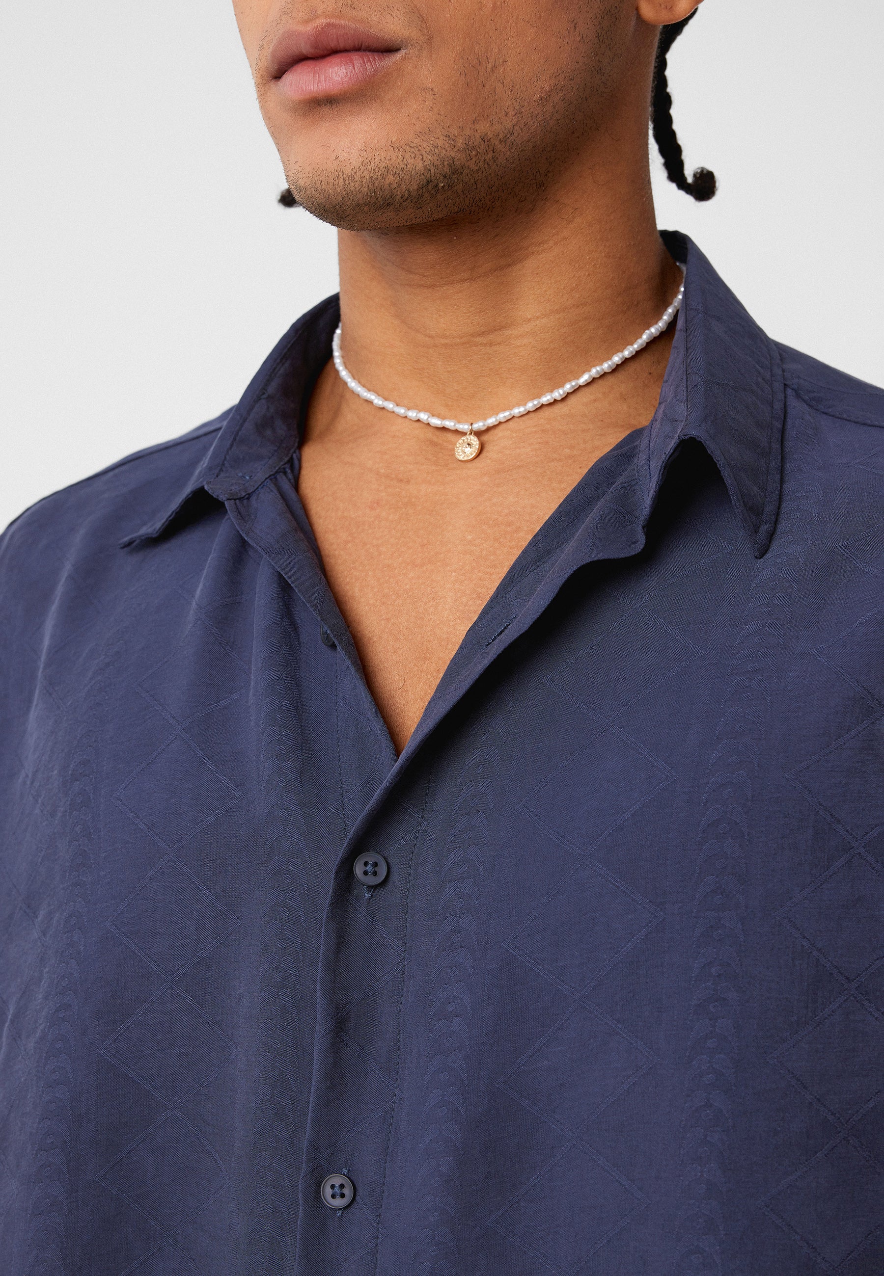 Navy Blue Oversized Short-Sleeve Linen Shirts