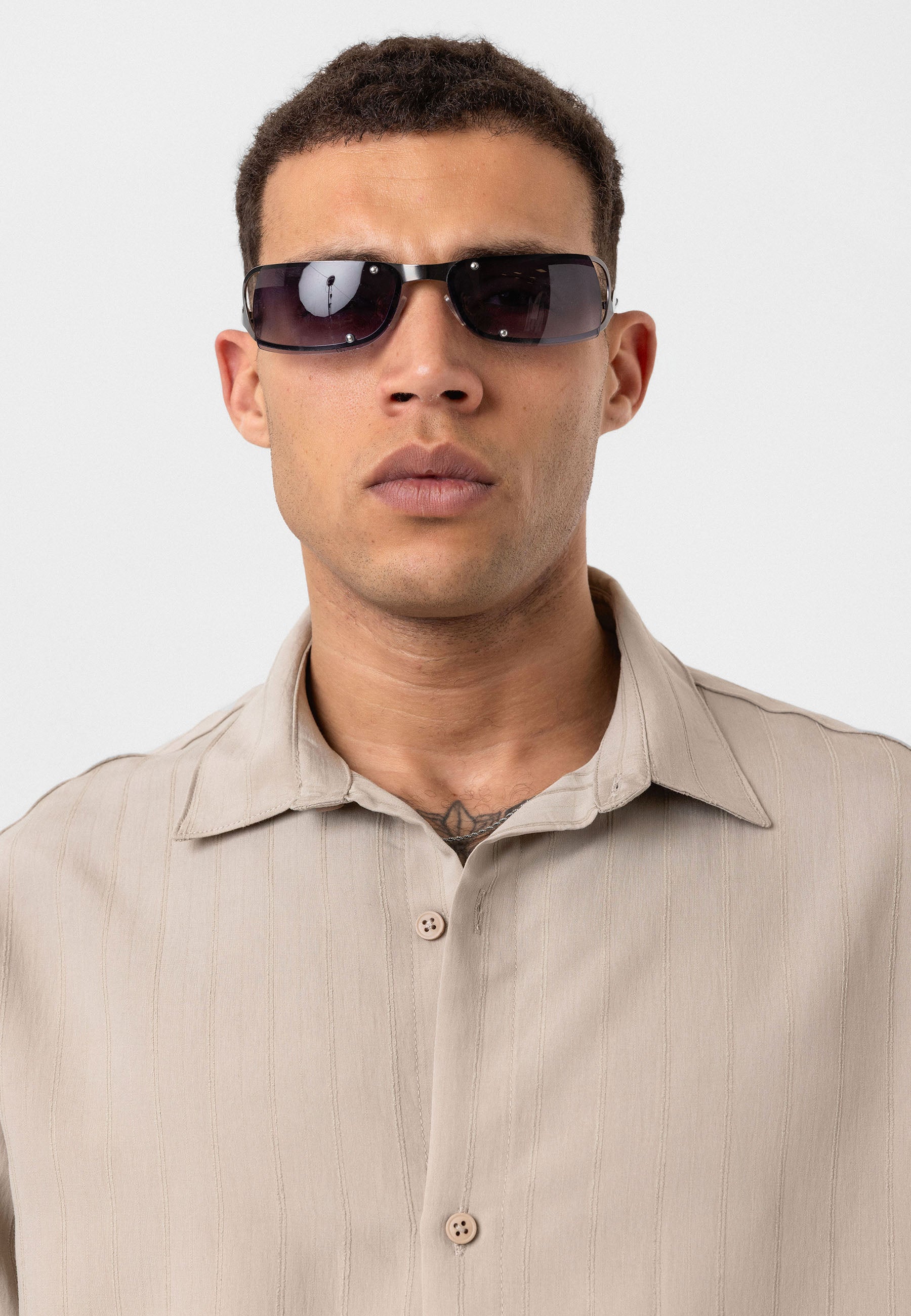 Stone Beige Button-Up Shirt – Relaxed Minimalist Fit