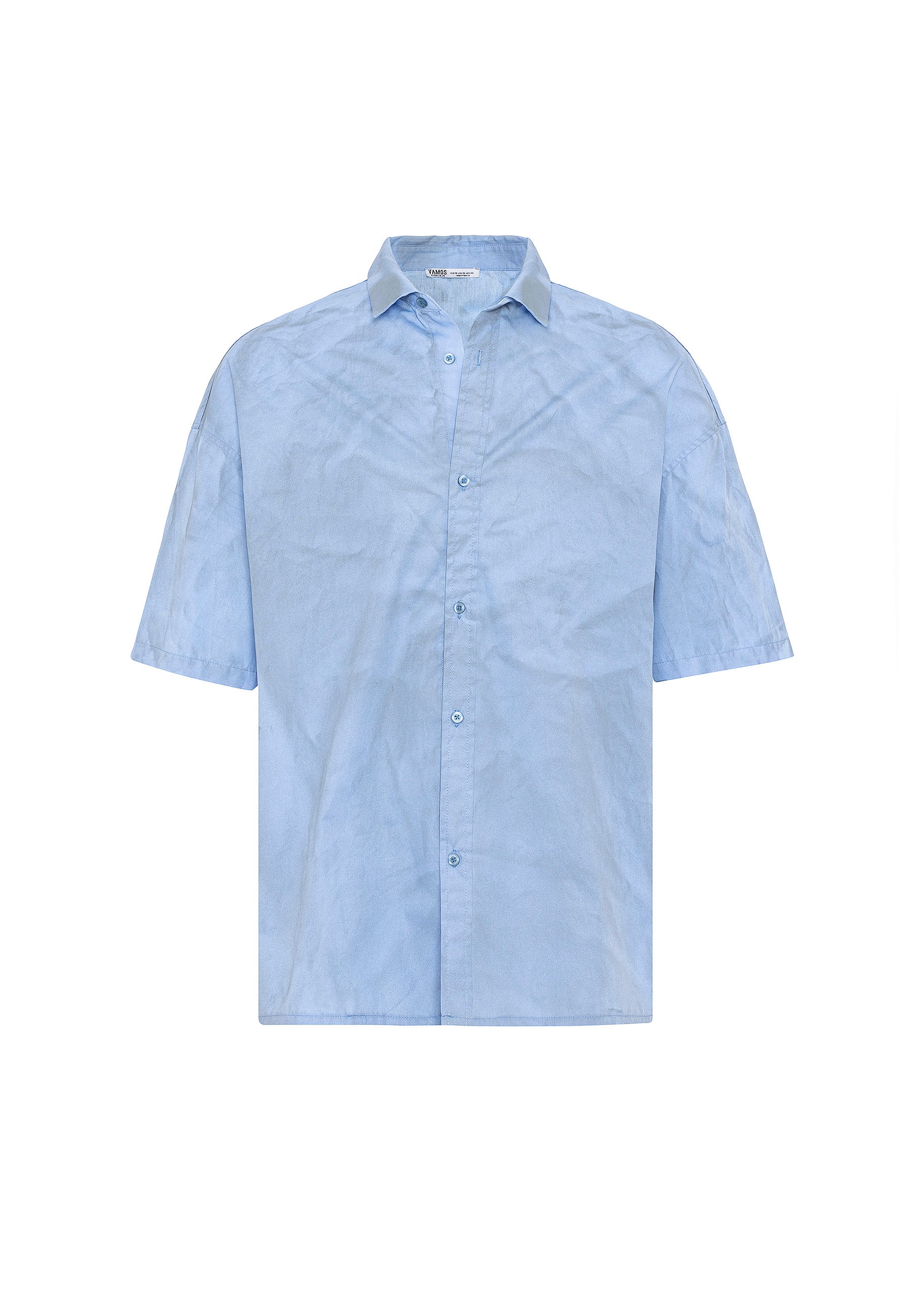 Soft Sky Blue Oversize Back-Printed Short Sleeve Shirt – Relaxed Streetwear Style