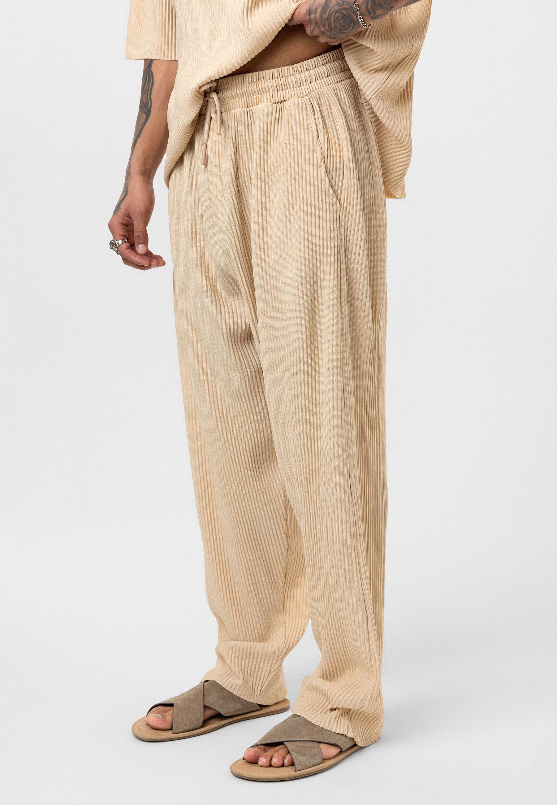 Beige Ribbed Oversized T-Shirt Trendy Casual Look