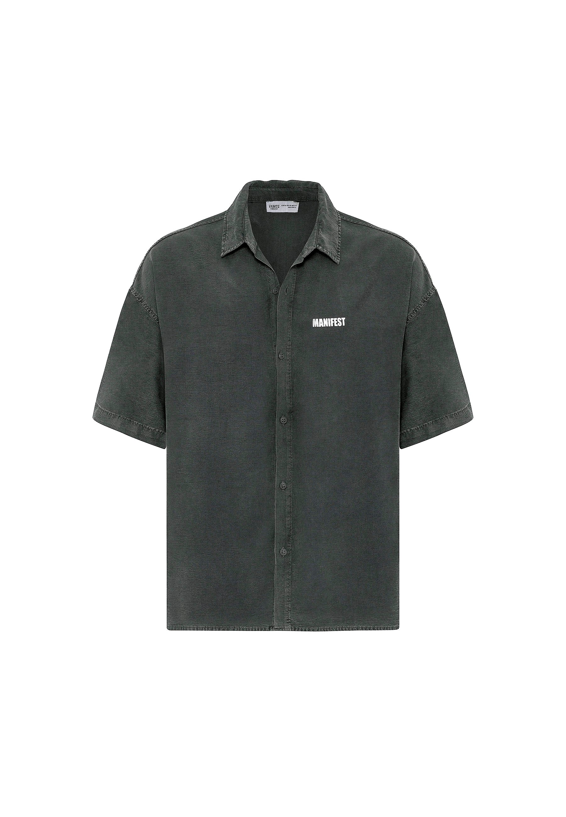 Washed Black Oversize Printed Short Sleeve Shirt – Relaxed Street Style