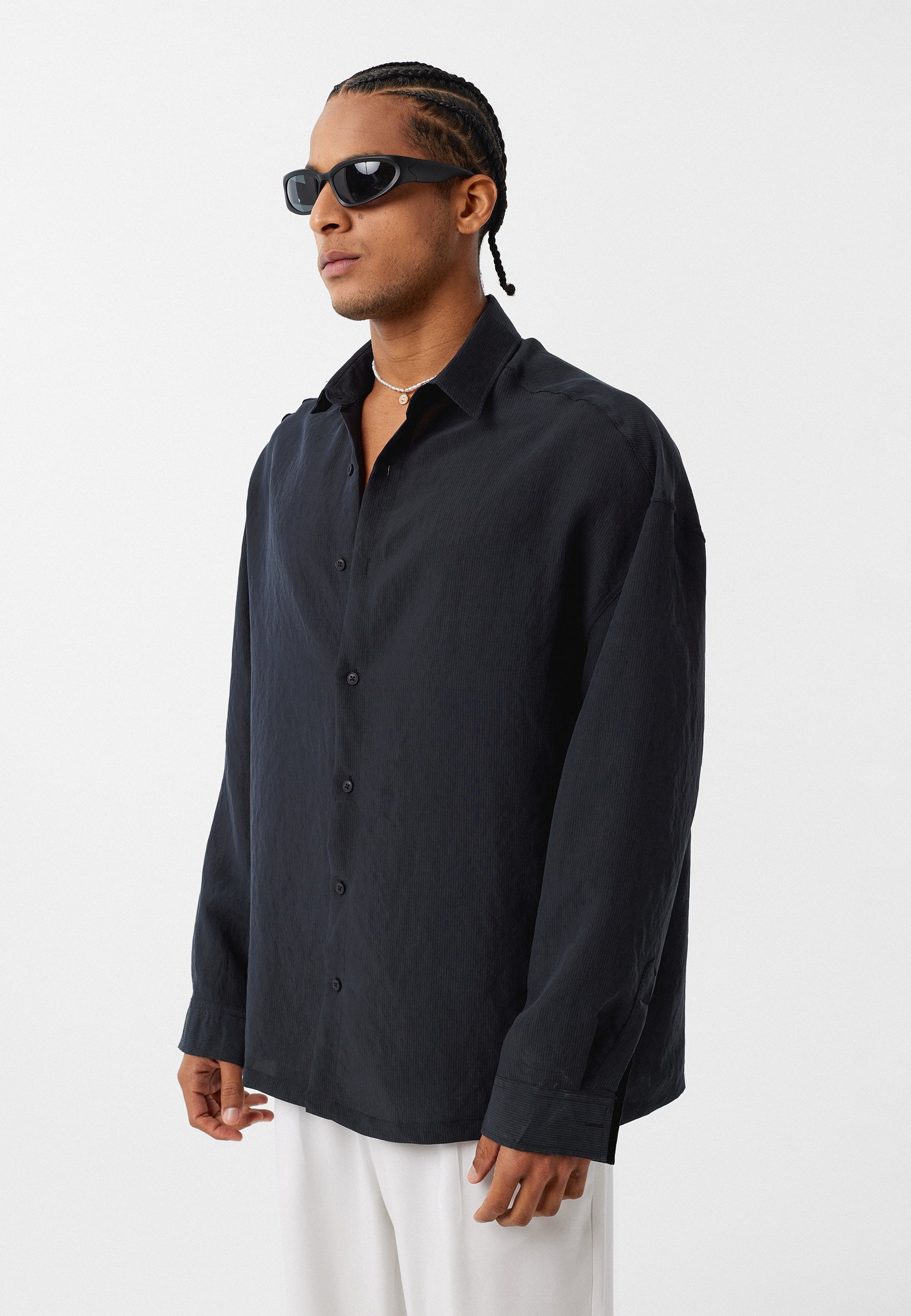 Matte Jet Black Oversized Linen Shirts