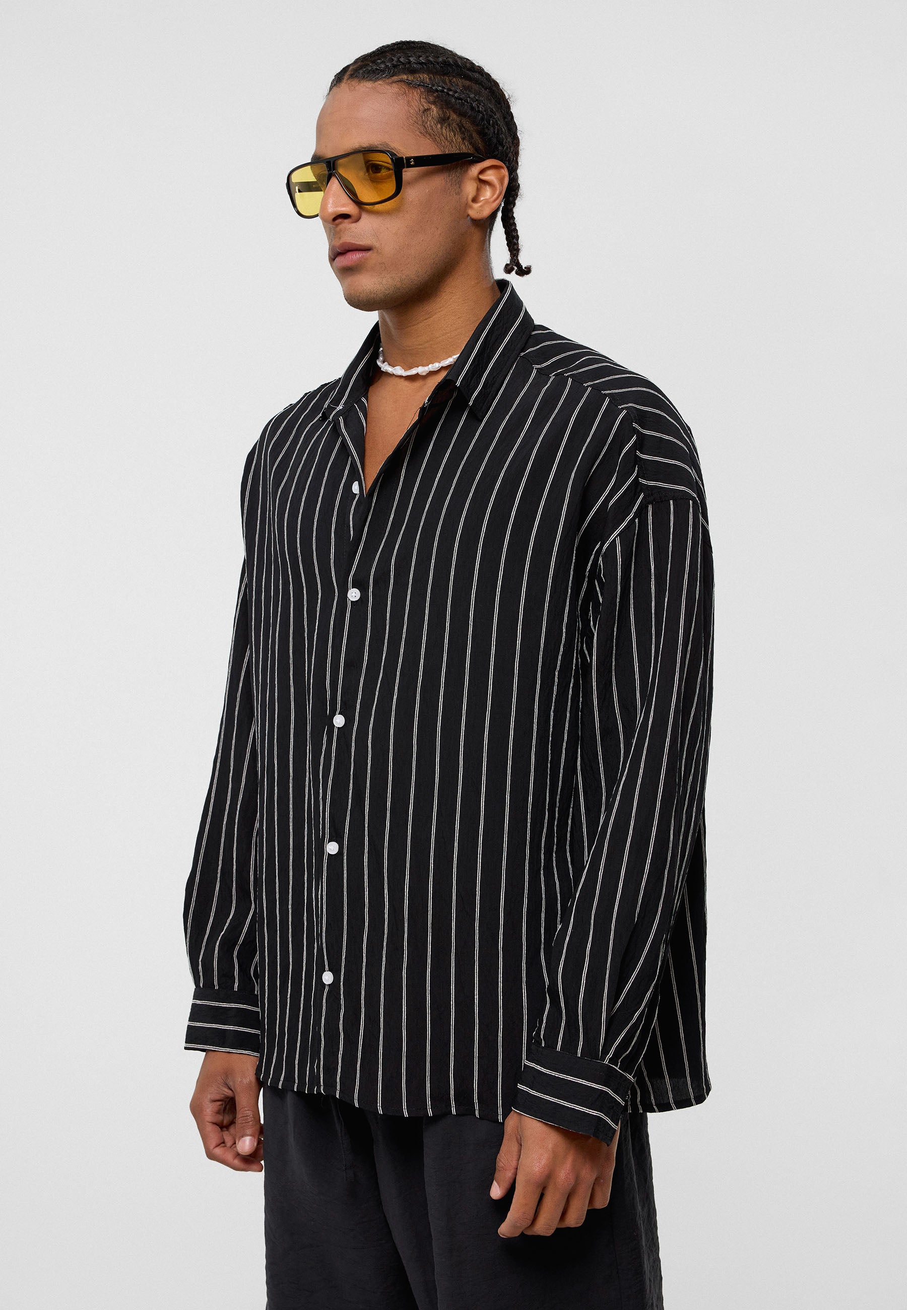 Matte Deep Black Oversized Woven Long‑Sleeve Shirt – Effortless Urban Comfort