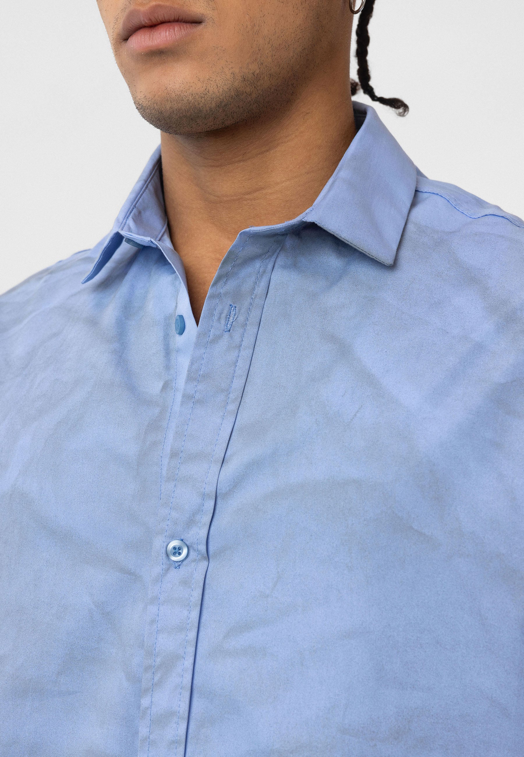 Soft Sky Blue Oversize Back-Printed Short Sleeve Shirt – Relaxed Streetwear Style