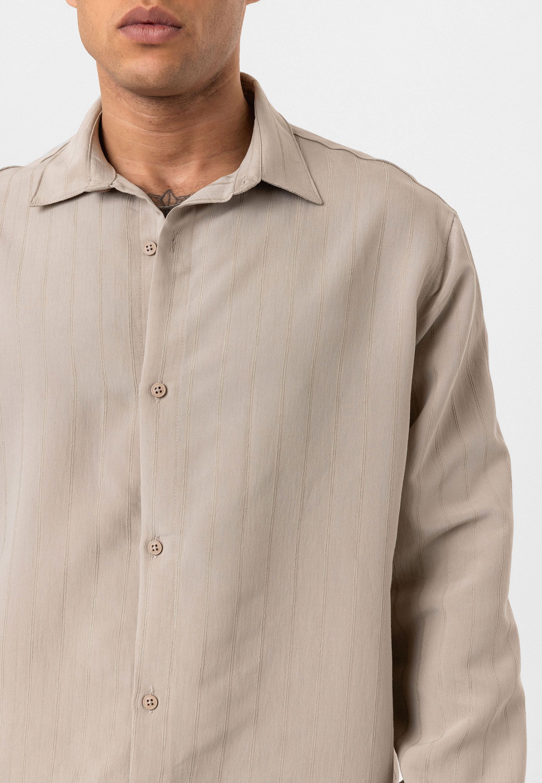 Stone Beige Button-Up Shirt – Relaxed Minimalist Fit