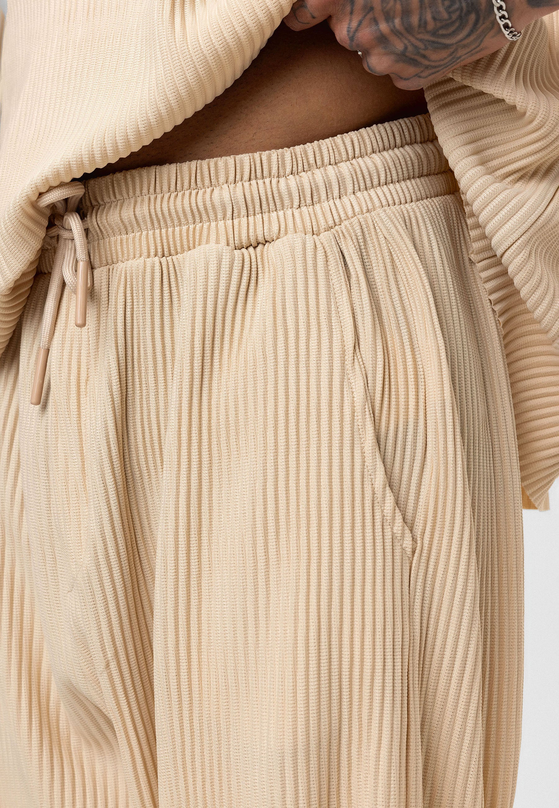 Beige Ribbed Oversized T-Shirt Trendy Casual Look