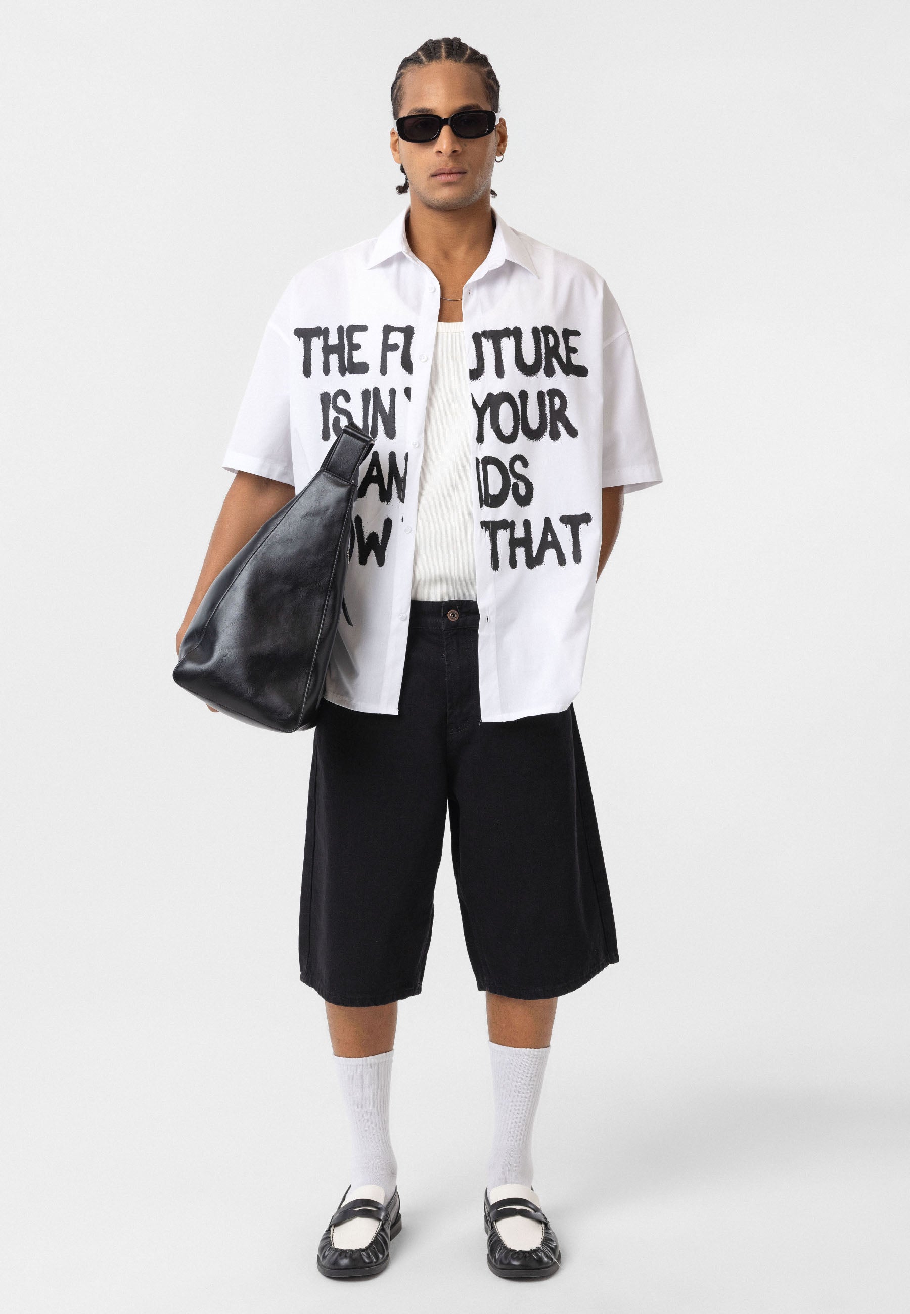 Soft white Oversize Printed Short-Sleeve Shirt – Relaxed Streetwear Vibe