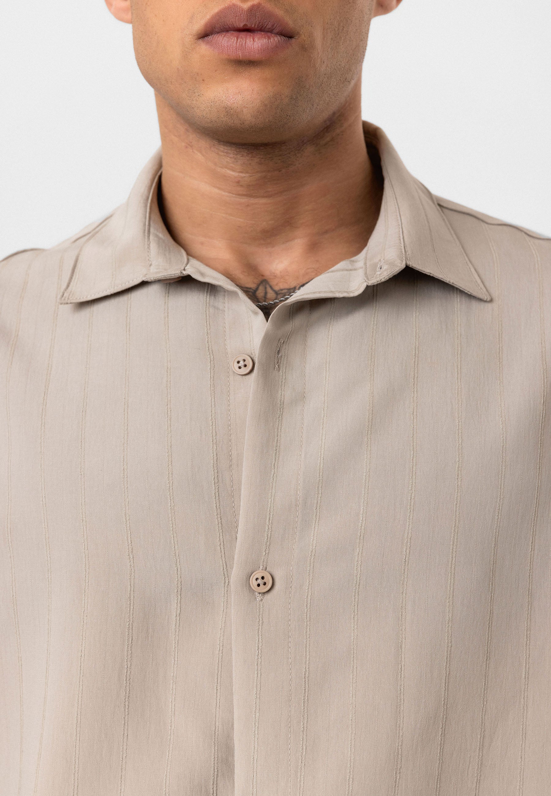 Stone Beige Button-Up Shirt – Relaxed Minimalist Fit