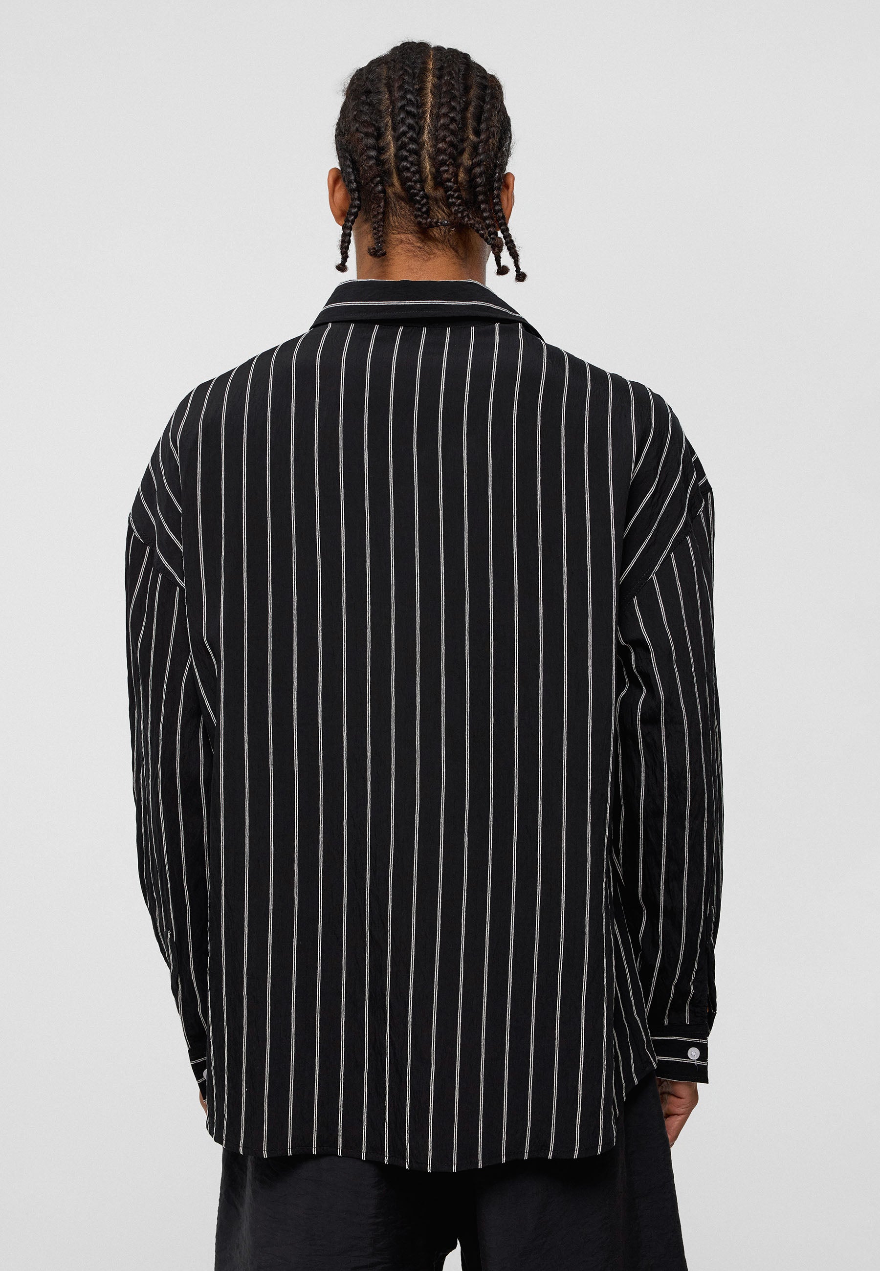 Matte Deep Black Oversized Woven Long‑Sleeve Shirt – Effortless Urban Comfort