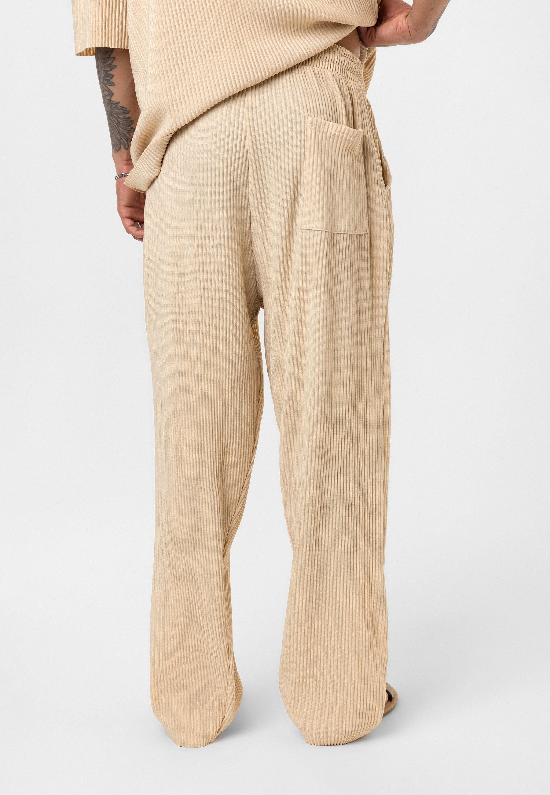 Beige Ribbed Oversized T-Shirt Trendy Casual Look