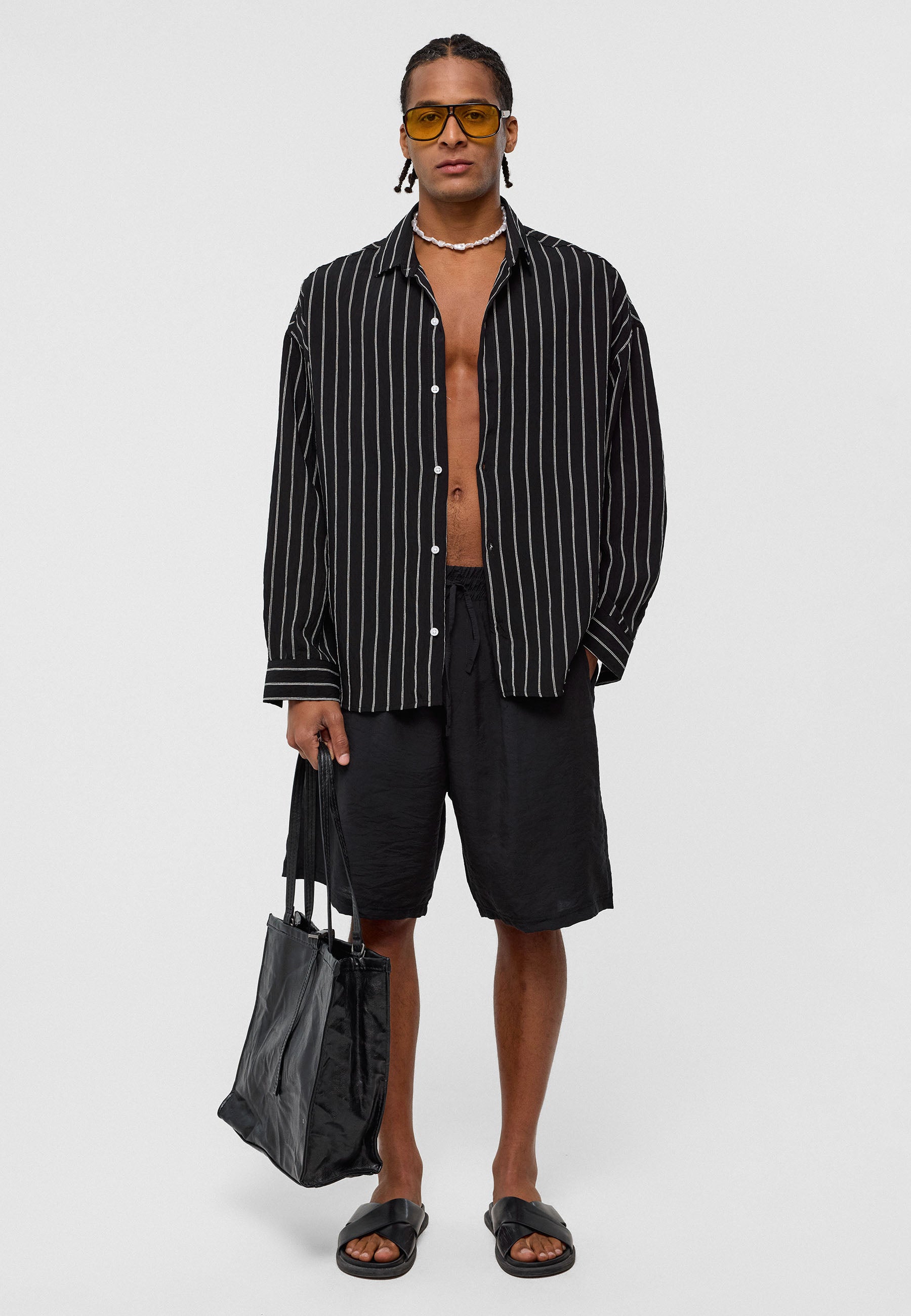 Matte Deep Black Oversized Woven Long‑Sleeve Shirt – Effortless Urban Comfort