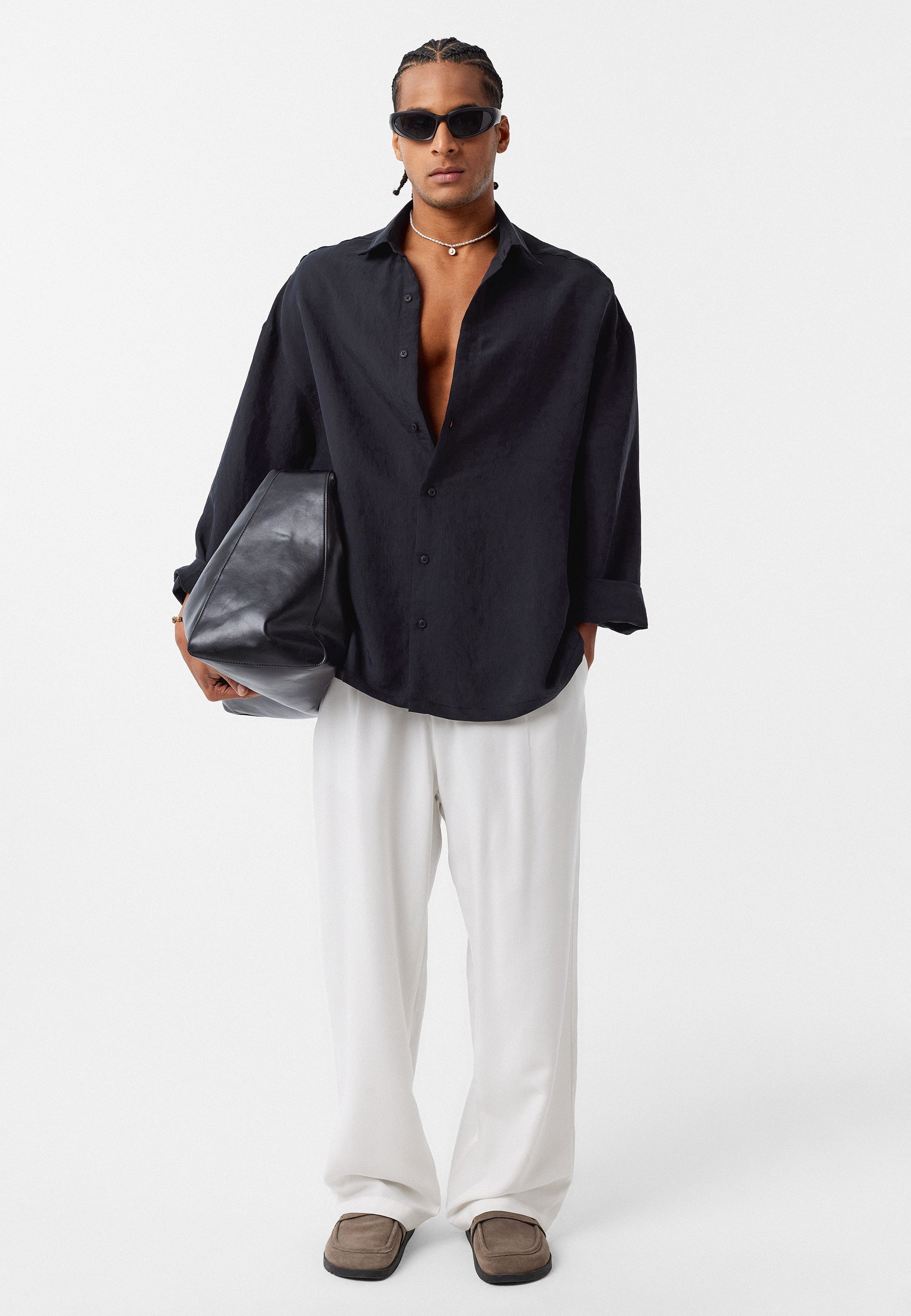 Matte Jet Black Oversized Linen Shirts
