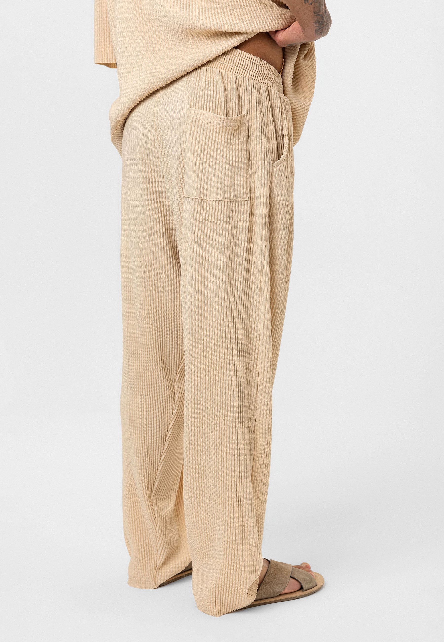 Beige Ribbed Oversized T-Shirt Trendy Casual Look