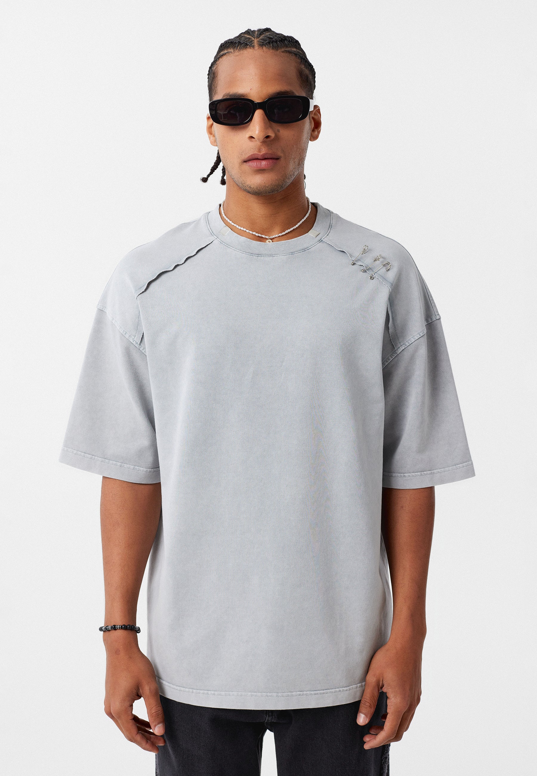 Oversized Washed Crew‑Neck T-shirts with Detail
