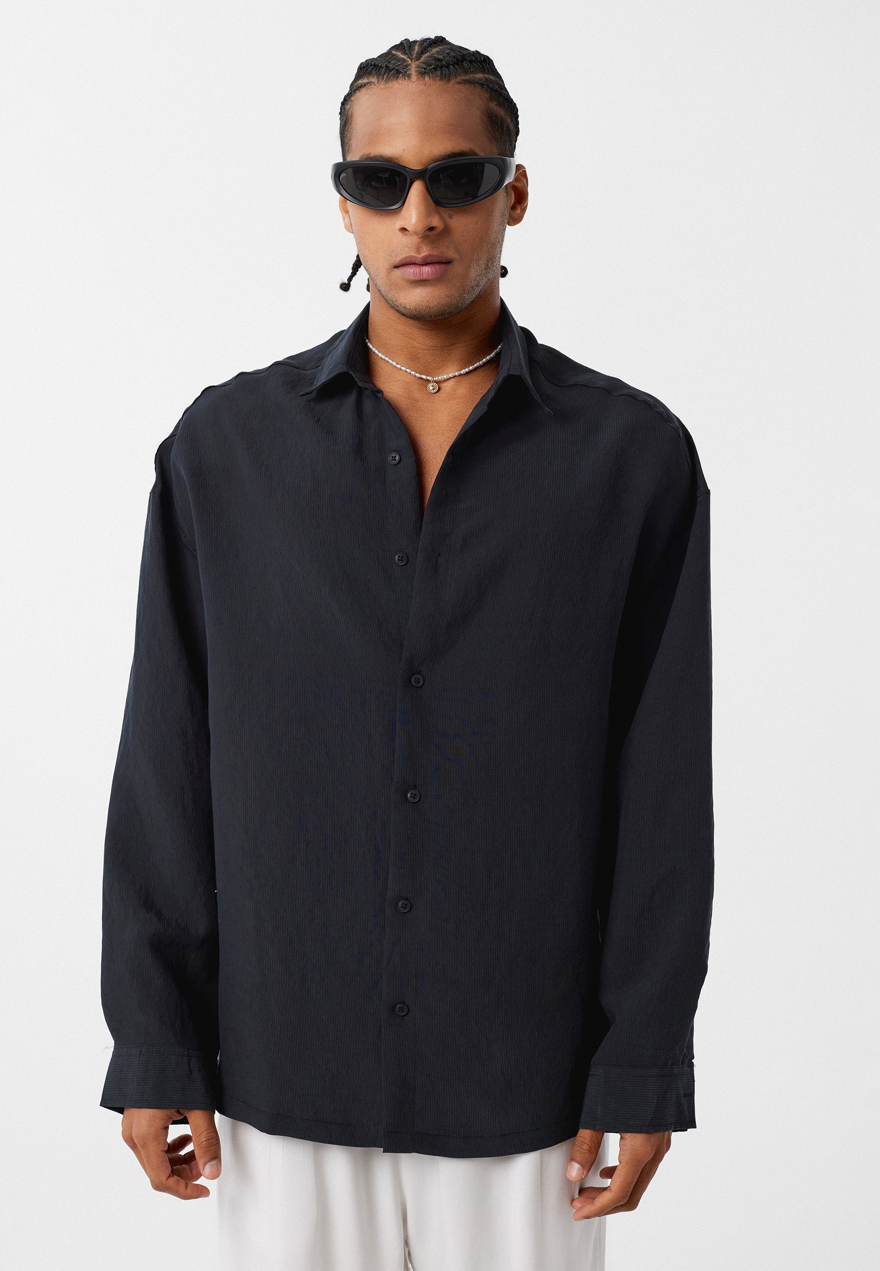 Matte Jet Black Oversized Linen Shirts