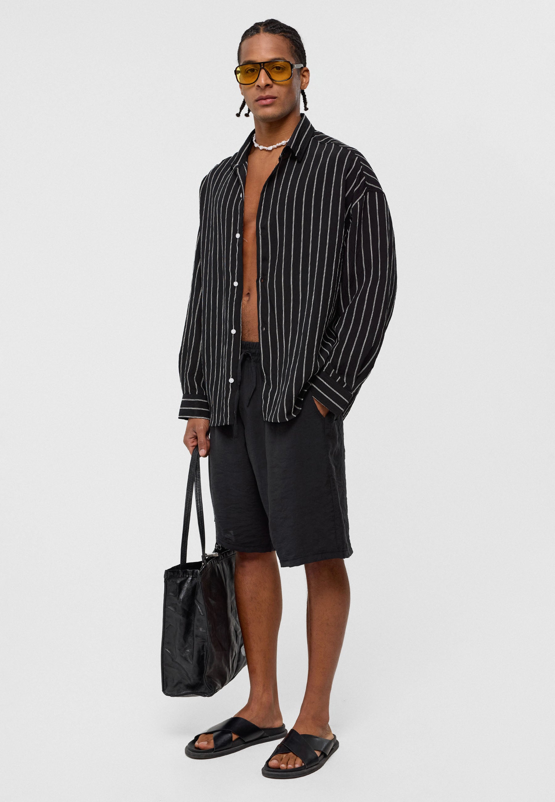 Matte Deep Black Oversized Woven Long‑Sleeve Shirt – Effortless Urban Comfort