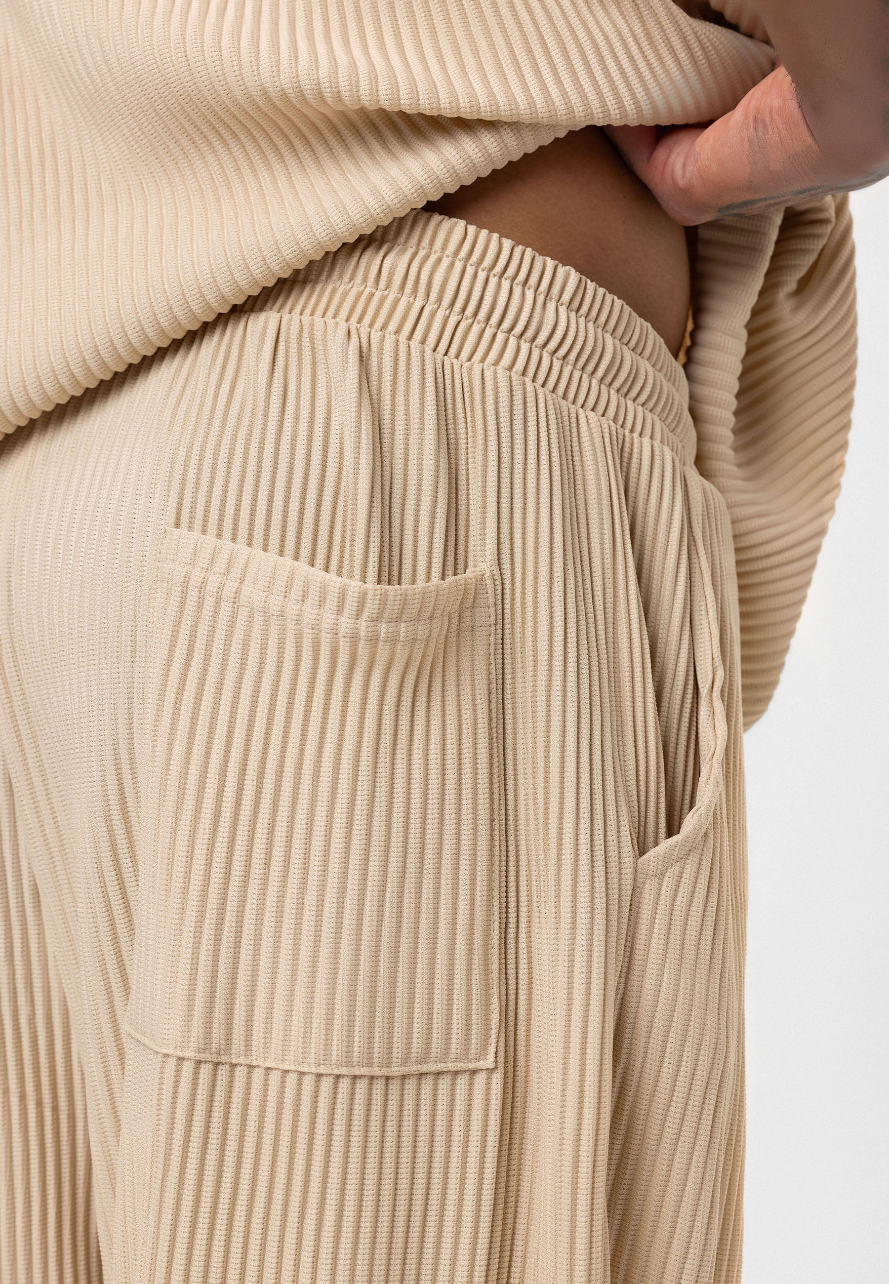 Beige Ribbed Oversized T-Shirt Trendy Casual Look