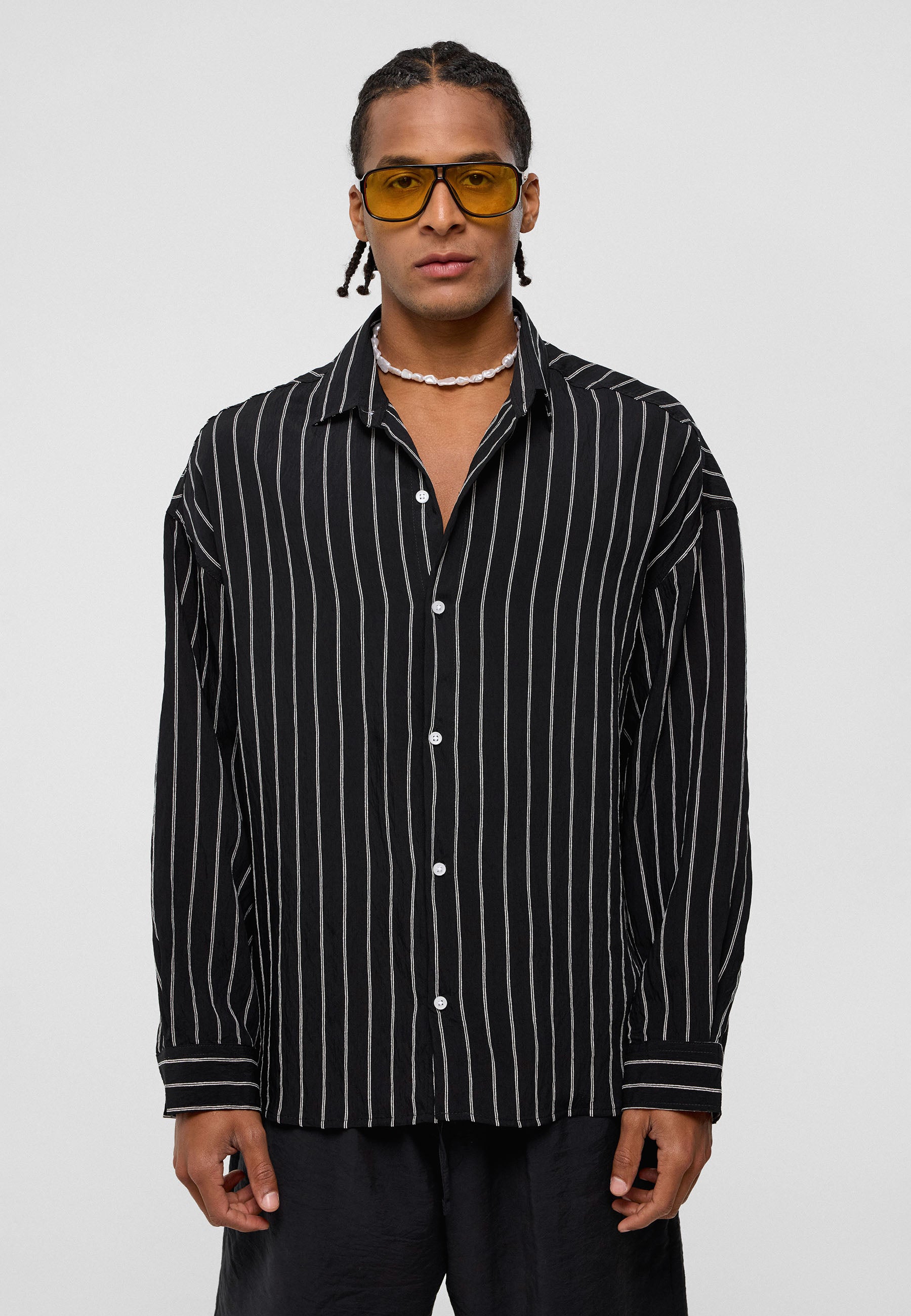 Matte Deep Black Oversized Woven Long‑Sleeve Shirt – Effortless Urban Comfort