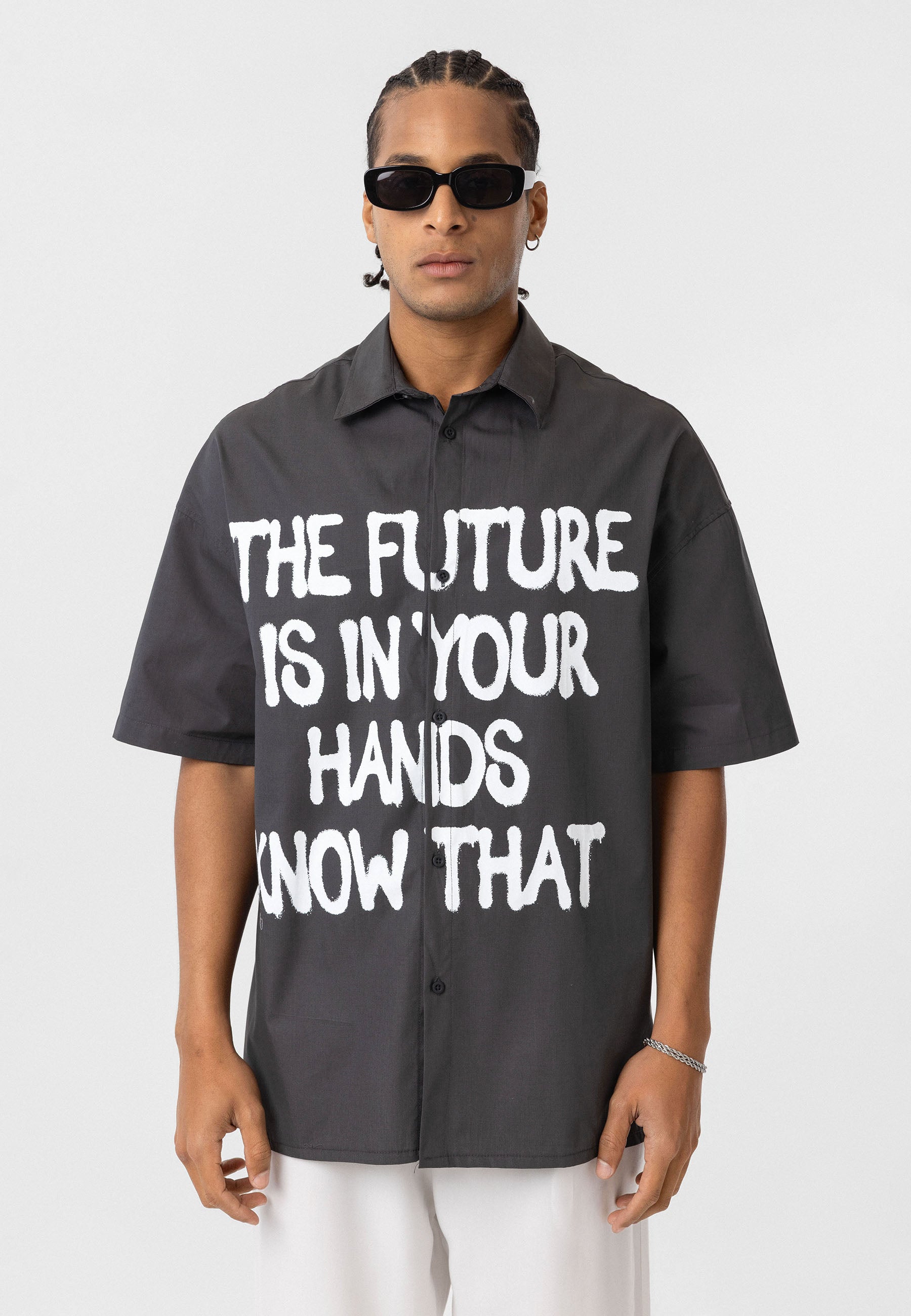 Deep Black Oversize Printed Shirt – Relaxed Streetwear Style