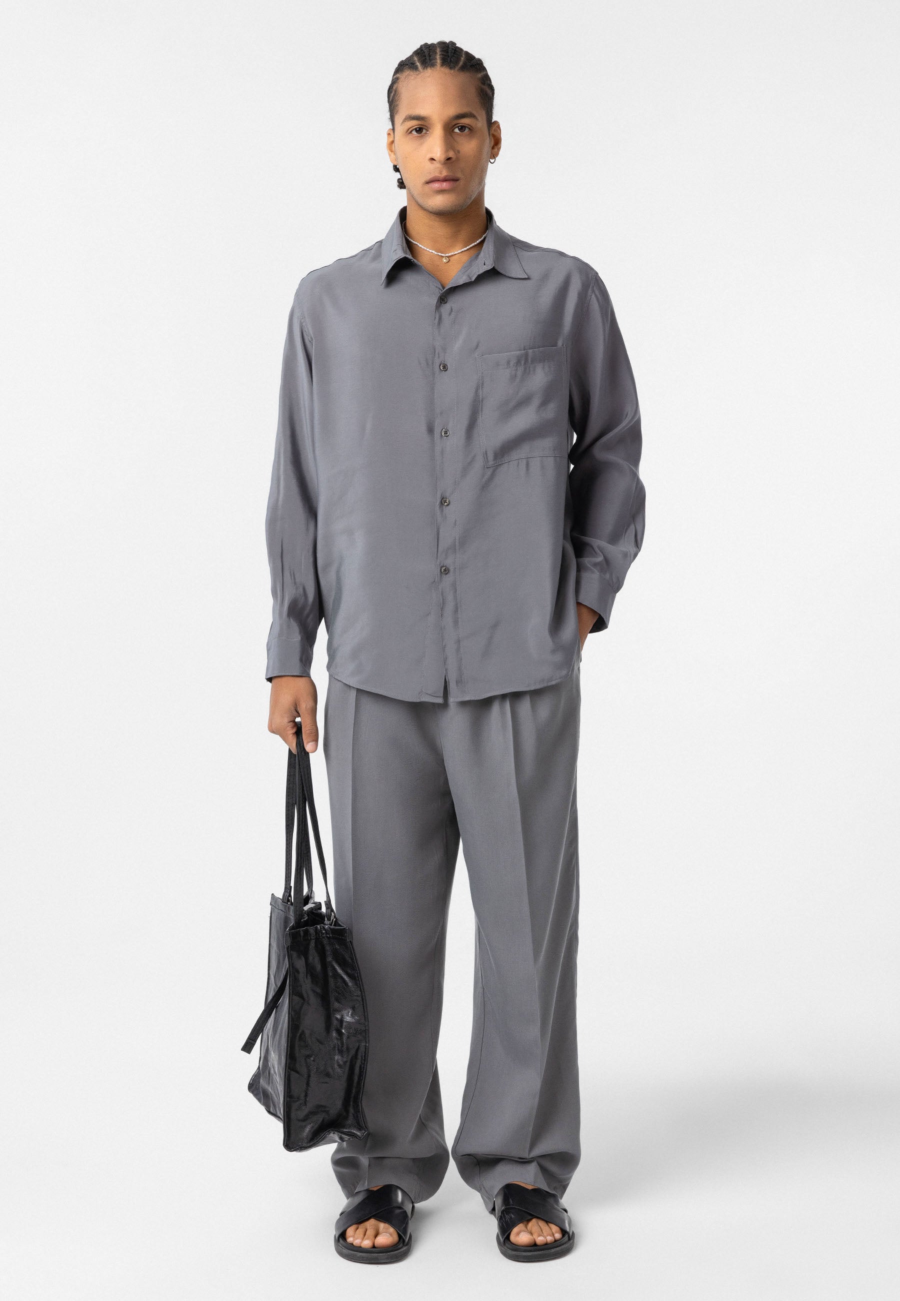 Grey Oversized Shirt – Long Sleeve, Minimal Everyday Style