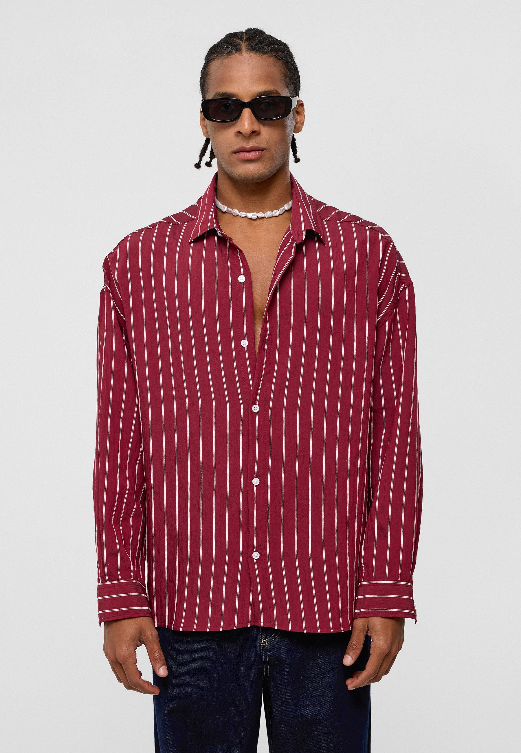 Deep Burgundy Striped Oversized Shirt – Refined & Relaxed Cotton Staple
