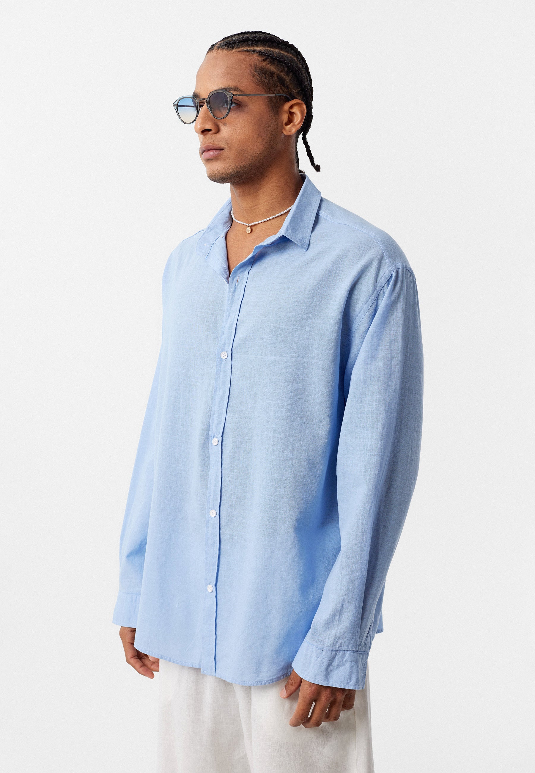 Sky Blue Long Sleeve Oversized Linen Shirt – Light, Airy & Timeless