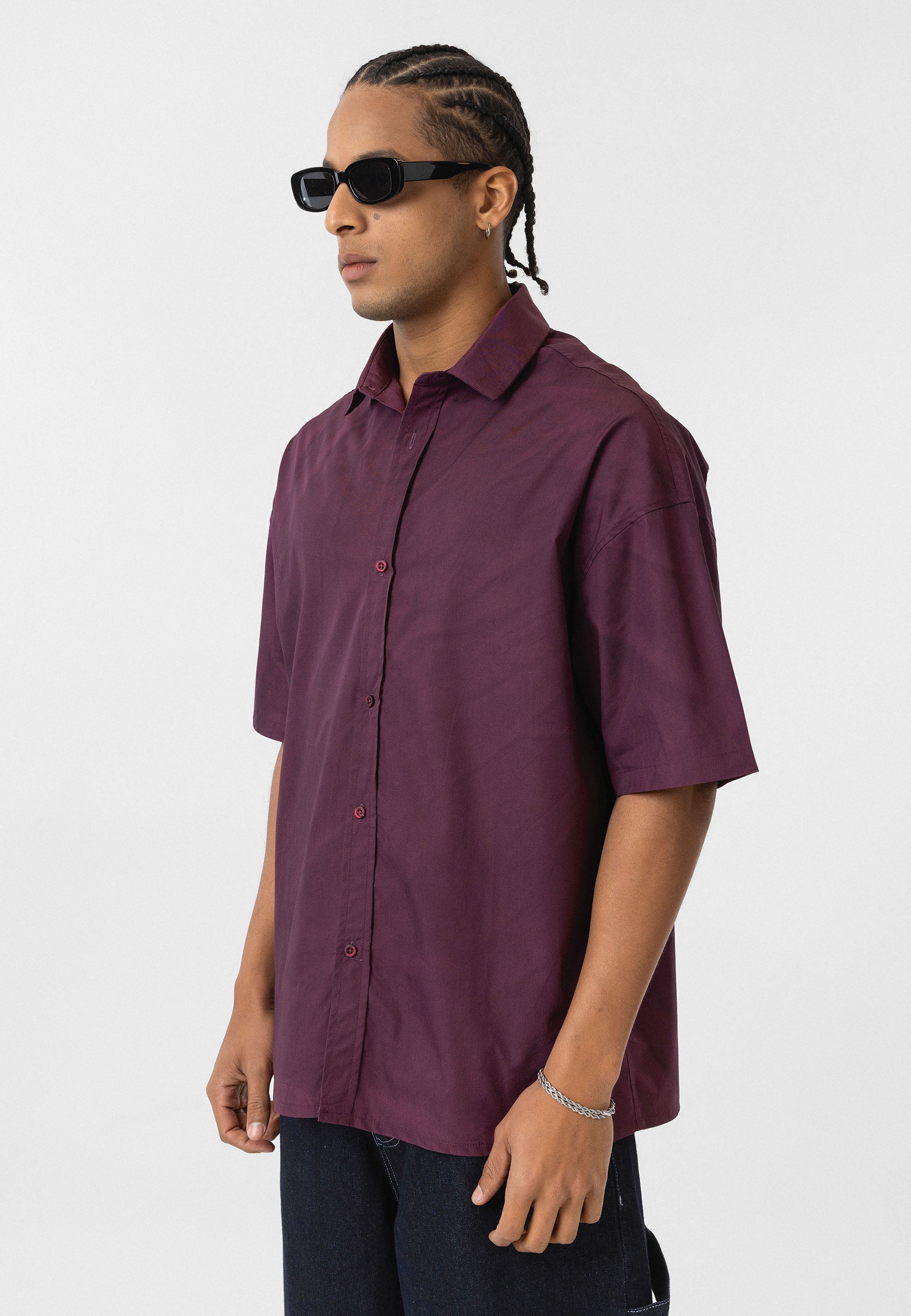 Deep Bordeaux Oversize Washed Poplin Shirt – Relaxed Streetwear Staple