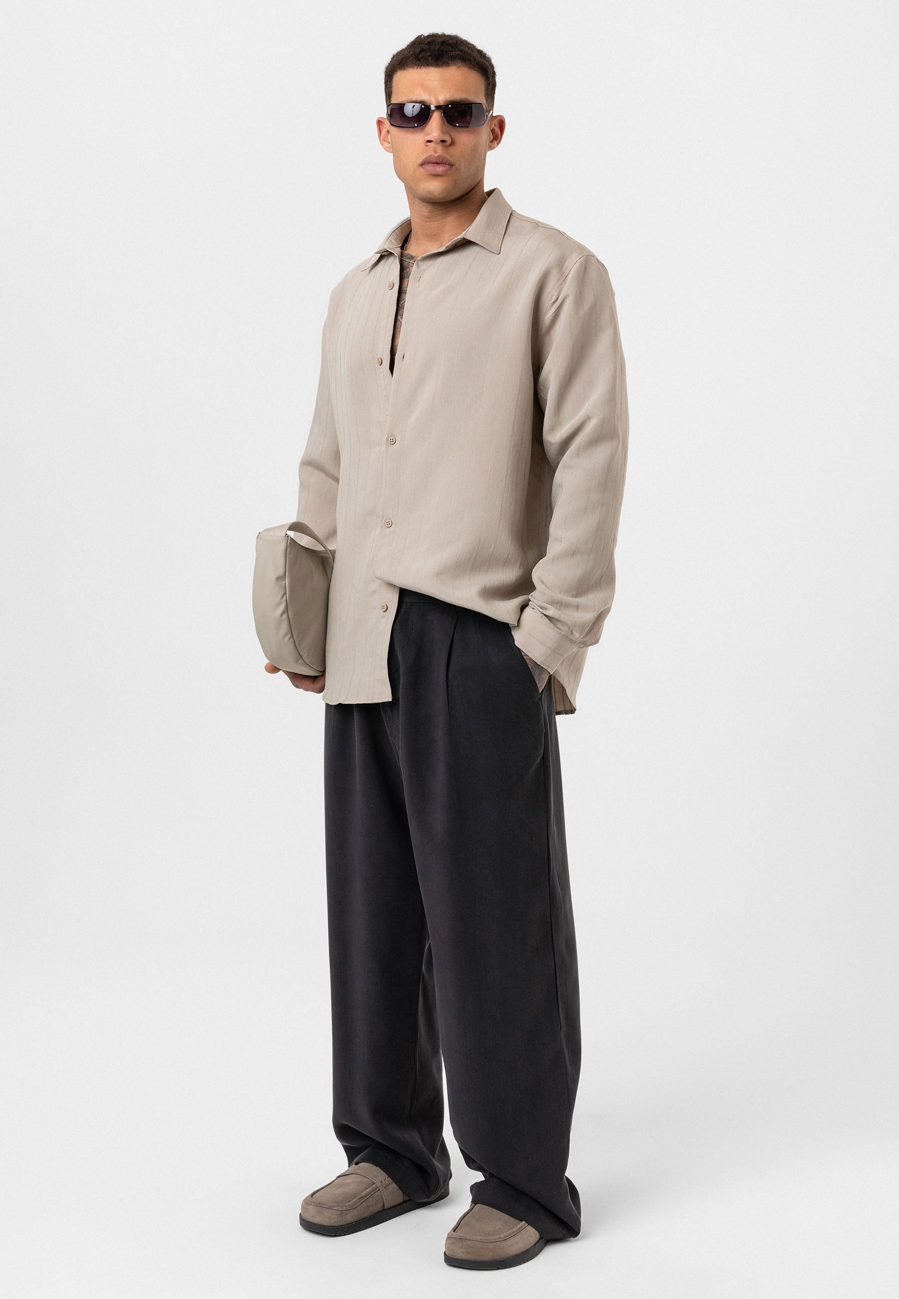 Stone Beige Button-Up Shirt – Relaxed Minimalist Fit