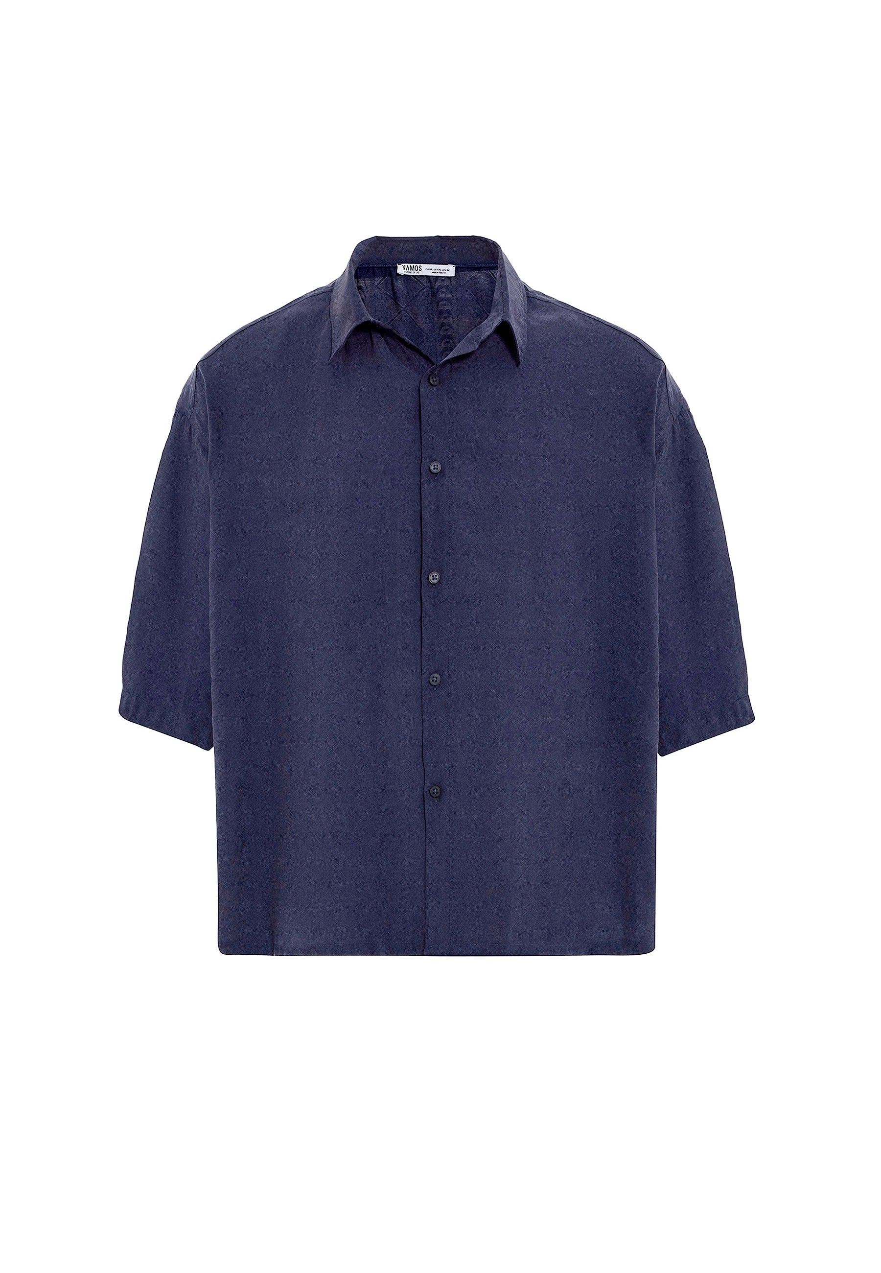 Navy Blue Oversized Short-Sleeve Linen Shirts