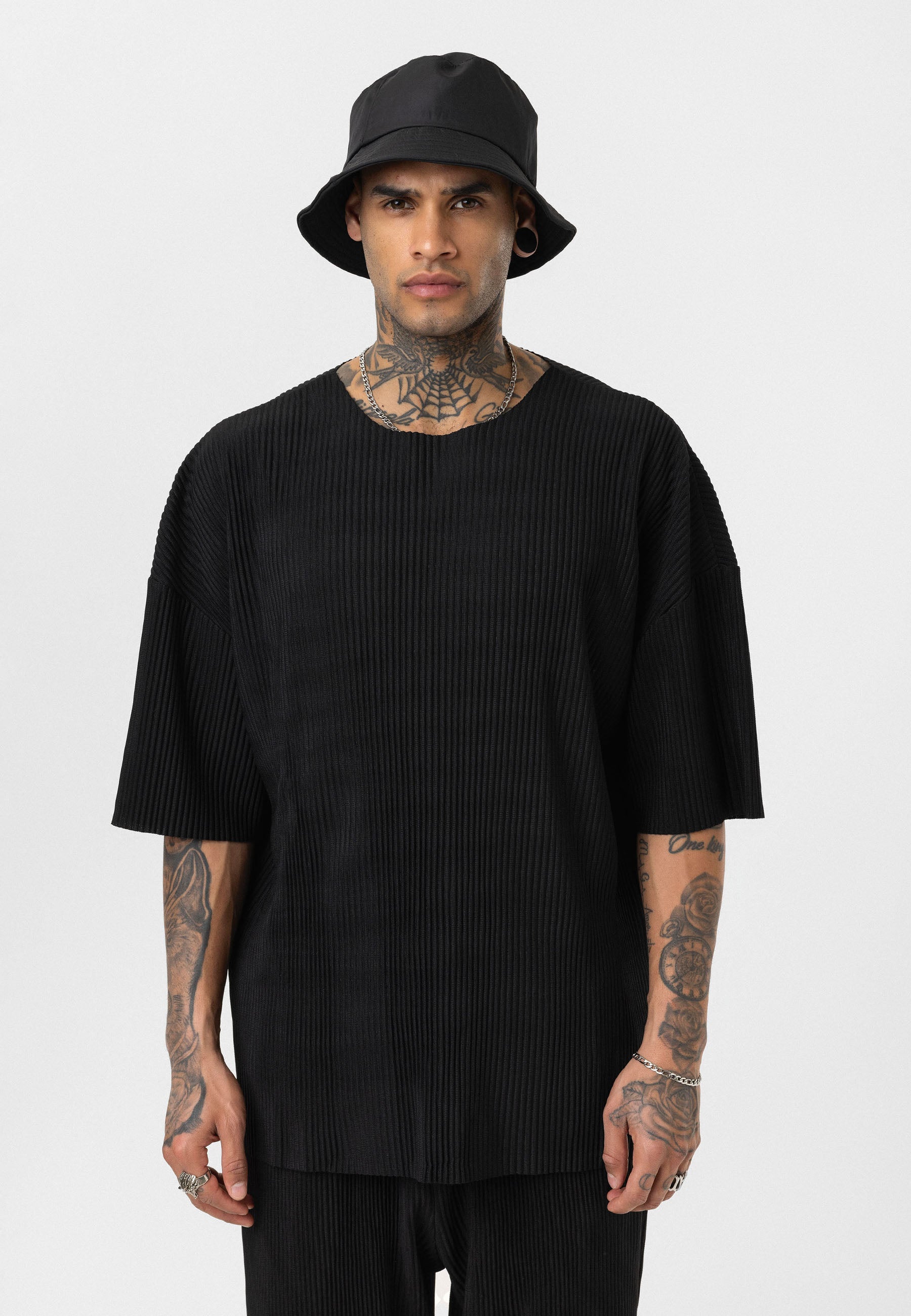 Black Ribbed Oversized T-Shirt Trendy Casual Look