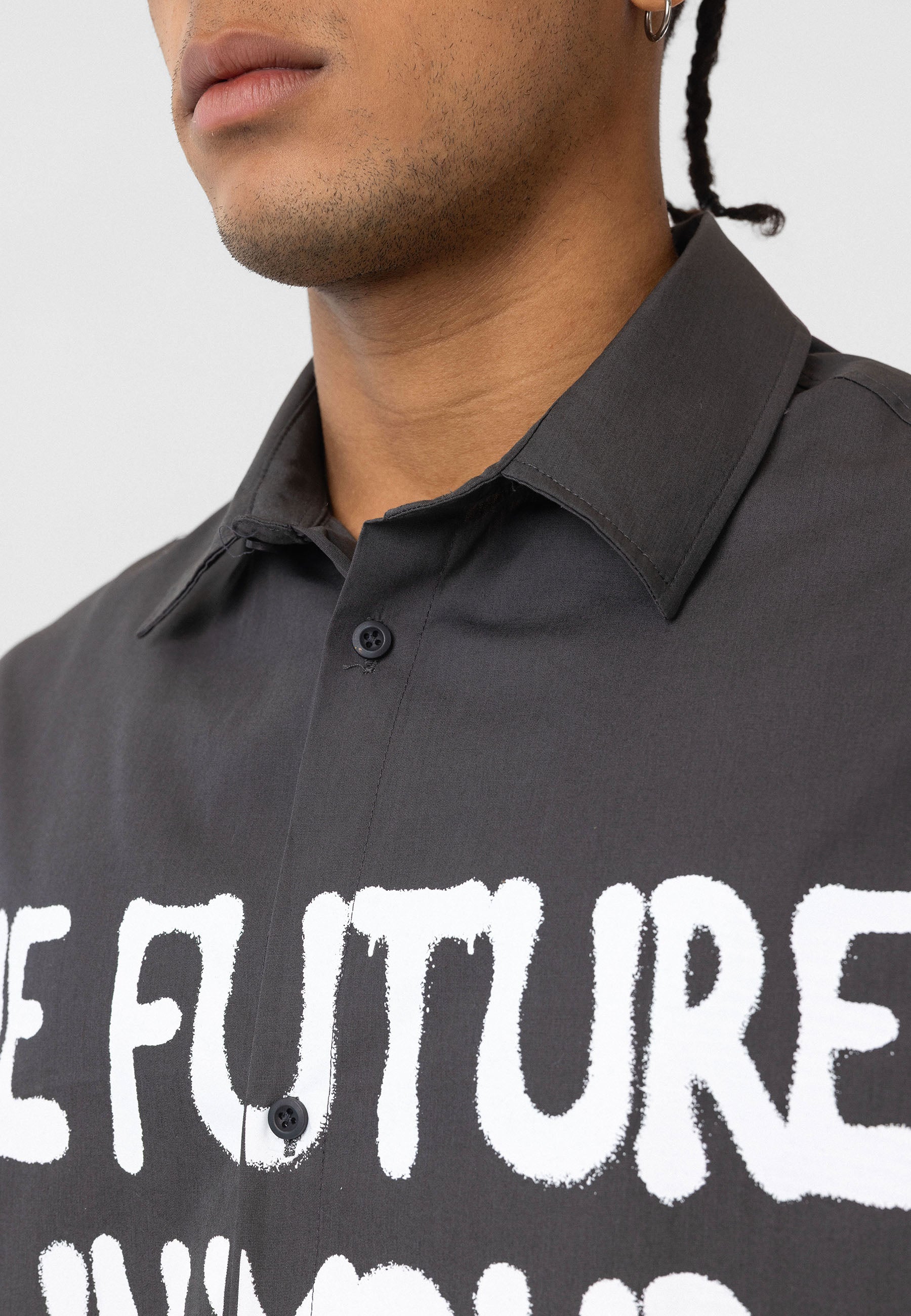 Deep Black Oversize Printed Shirt – Relaxed Streetwear Style