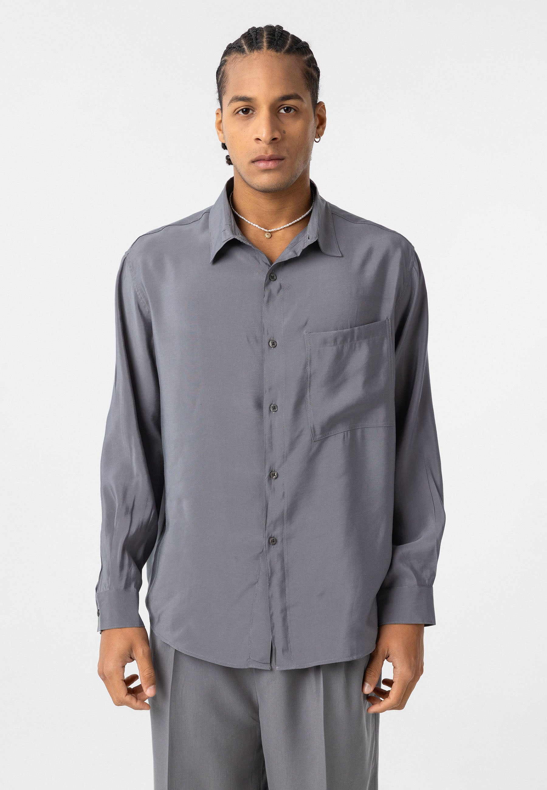 Grey Oversized Shirt – Long Sleeve, Minimal Everyday Style