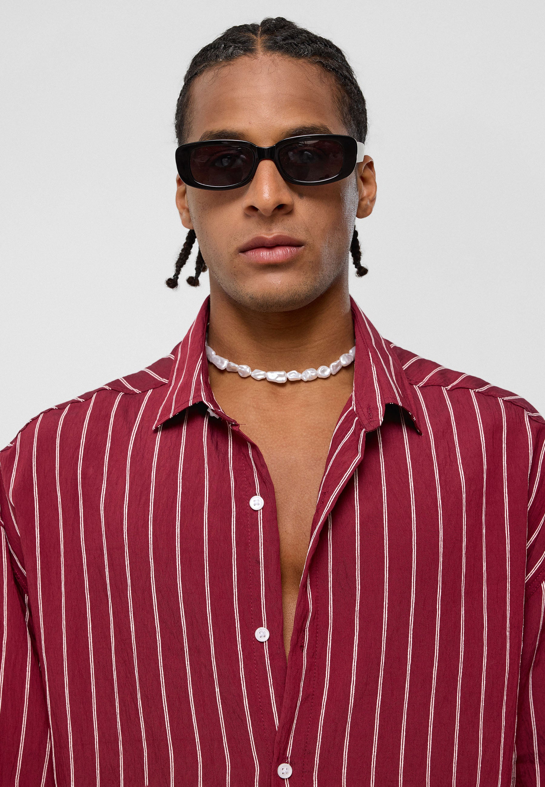 Deep Burgundy Striped Oversized Shirt – Refined & Relaxed Cotton Staple