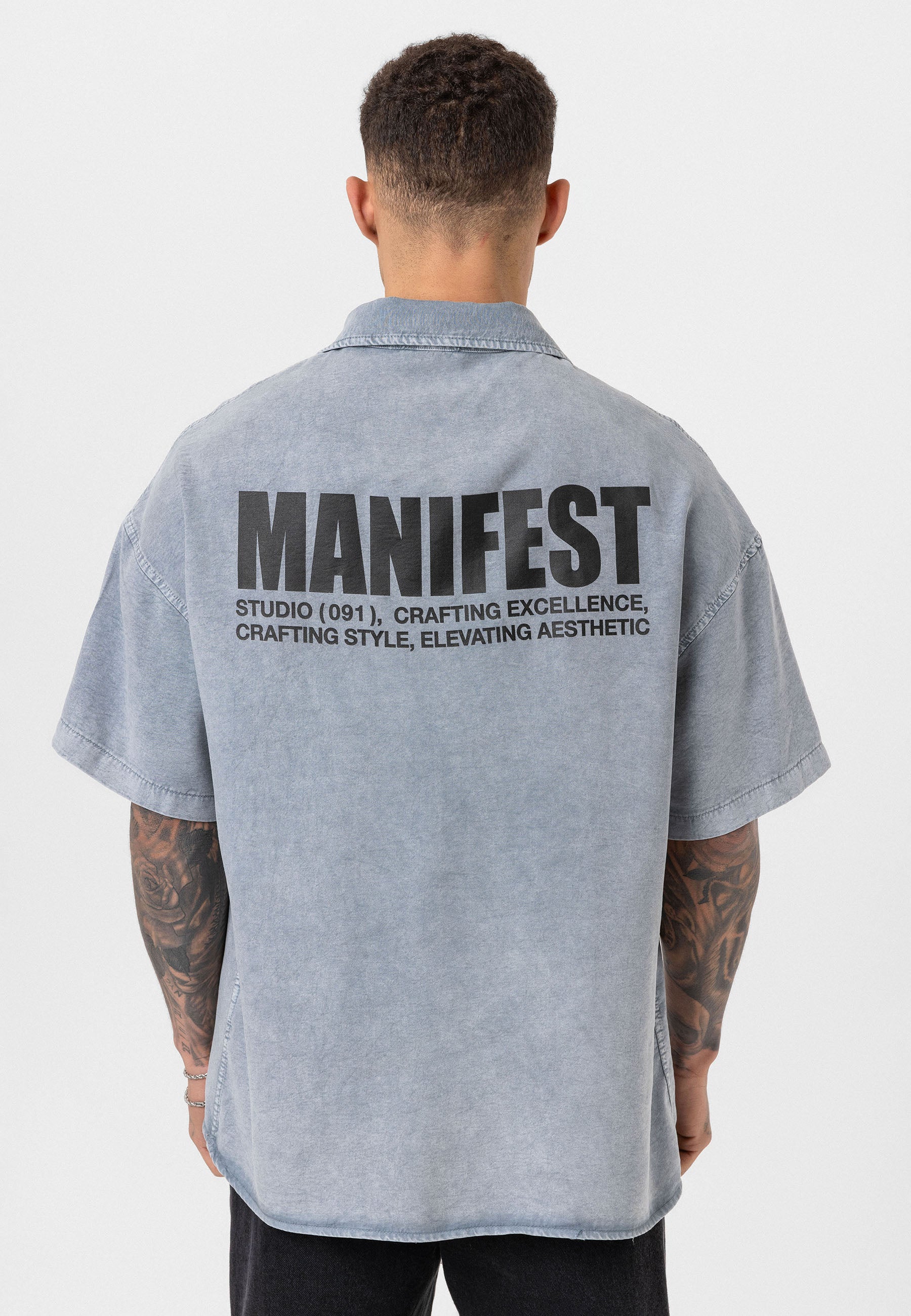 Washed Grey Oversize Printed Short Sleeve Shirt – Casual Urban Comfort