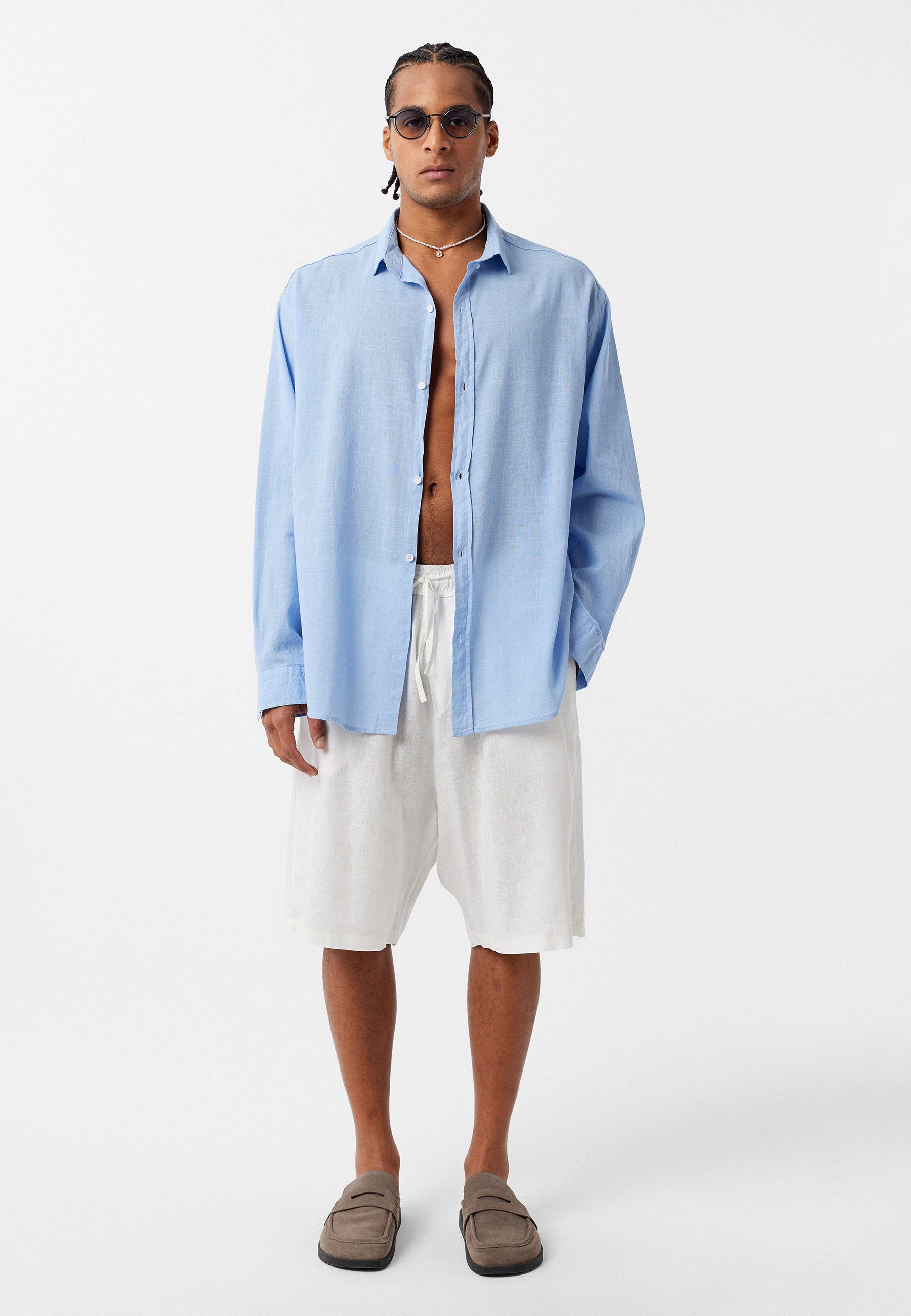 Sky Blue Long Sleeve Oversized Linen Shirt – Light, Airy & Timeless