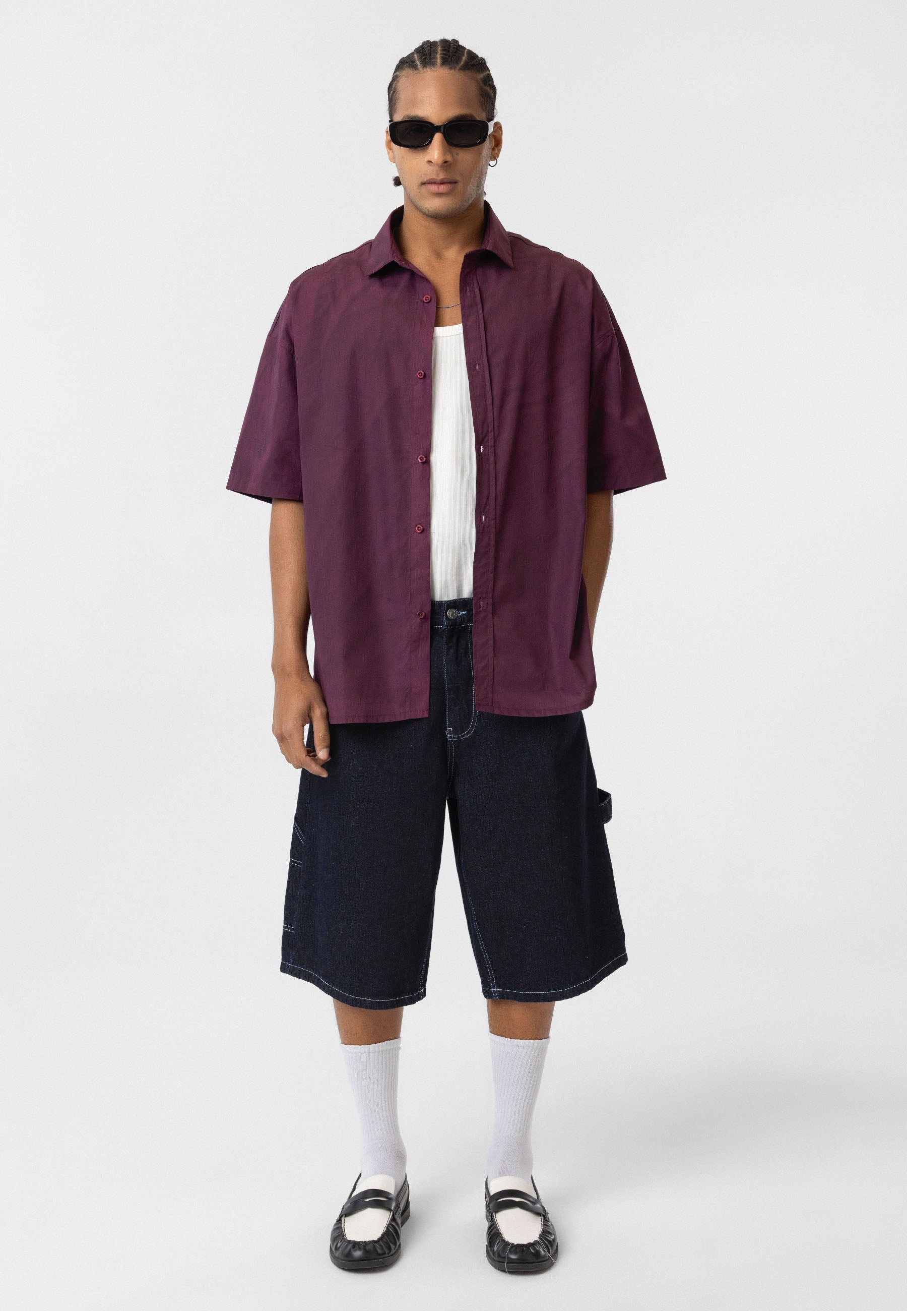 Deep Bordeaux Oversize Washed Poplin Shirt – Relaxed Streetwear Staple