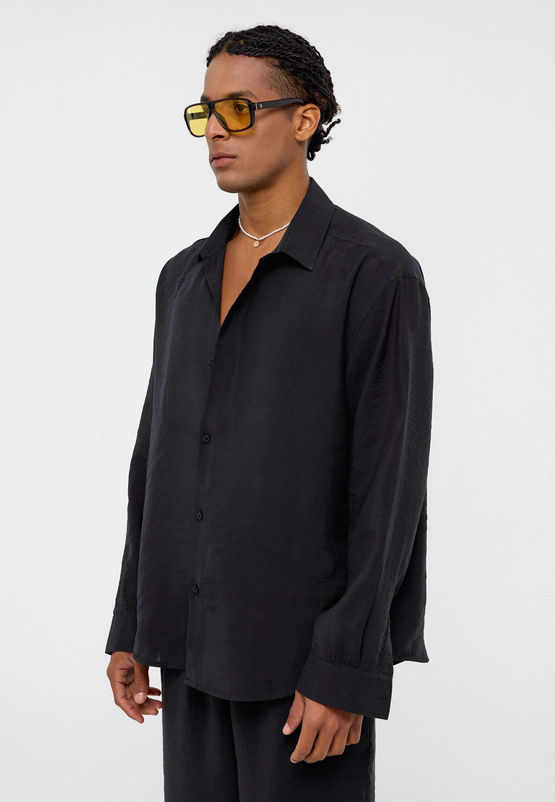 Deep Onyx Black Oversized Modal‑Blend Shirt – Smooth, Elegant & Effortlessly Stylish