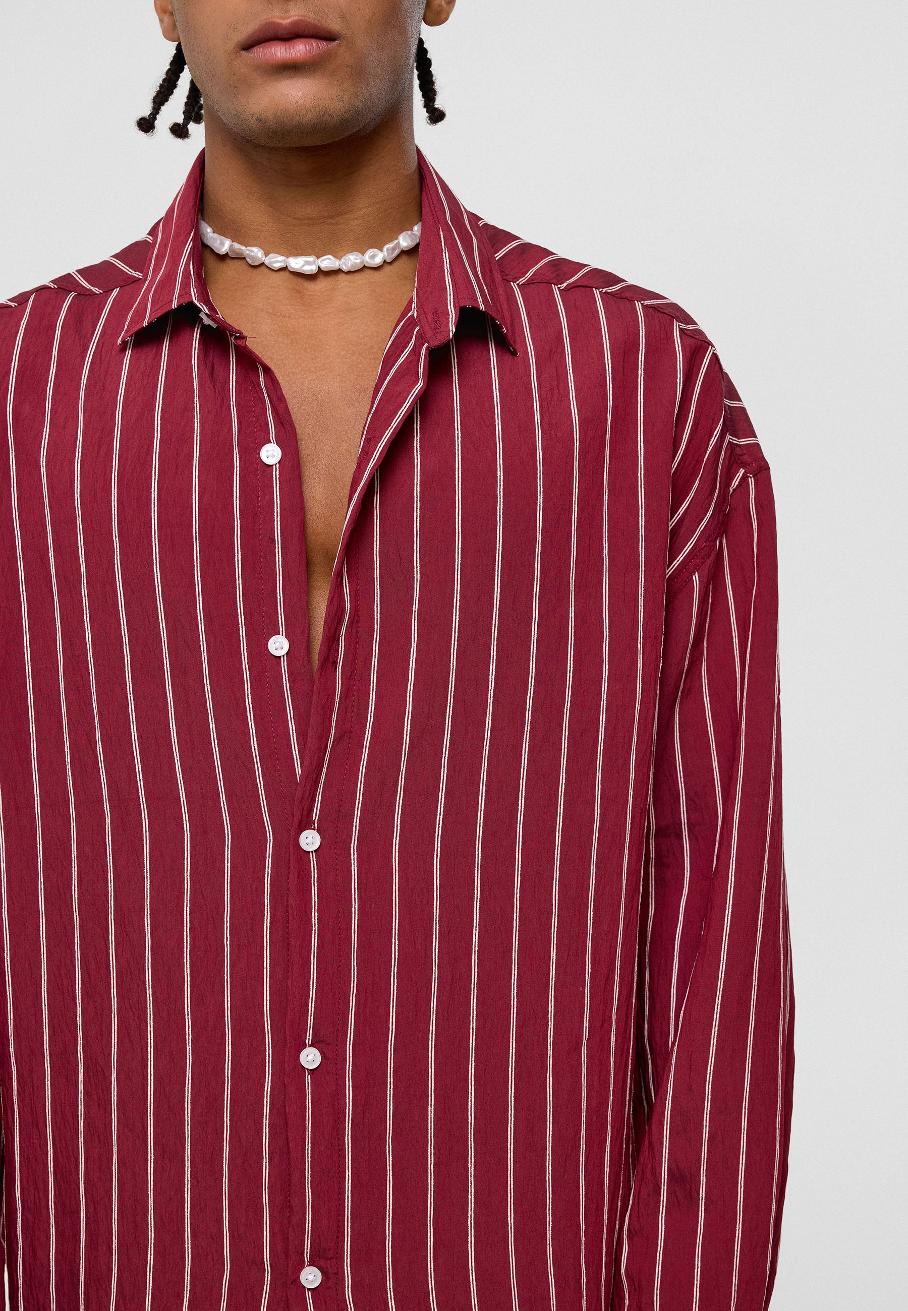 Deep Burgundy Striped Oversized Shirt – Refined & Relaxed Cotton Staple
